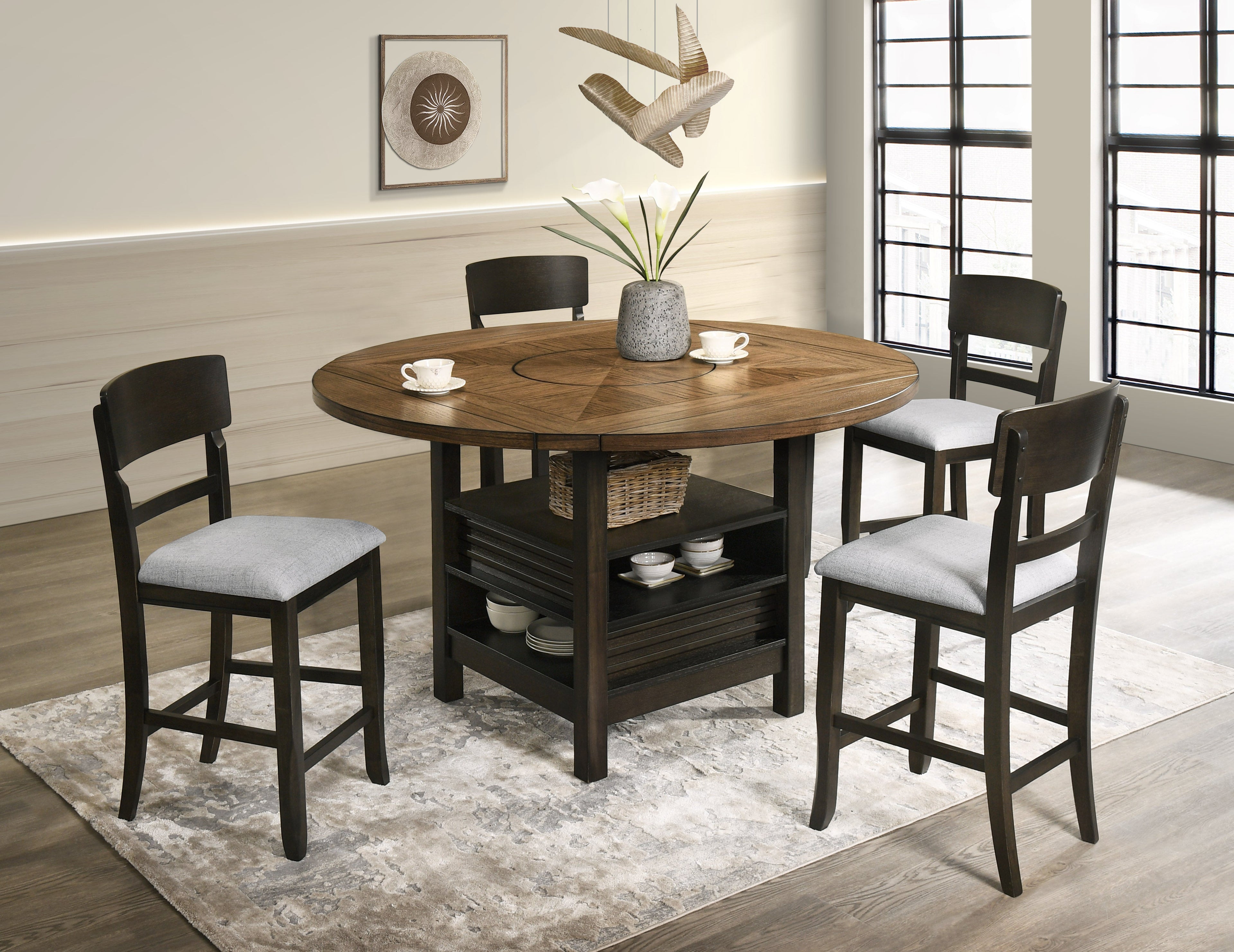 Oakly Brown Round/Square Counter Height Dining Set - SET | 2848T-6060-TOP | 2848T-6060-LEG | 2848S-24(2) - Bien Home Furniture & Electronics