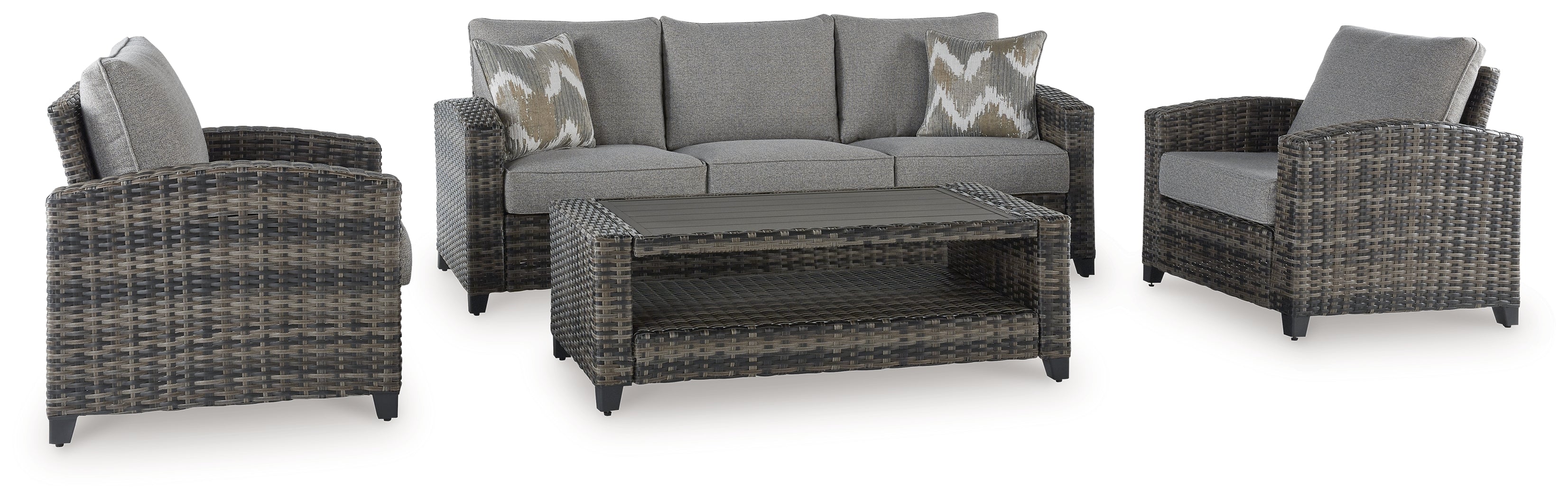 Oasis Court Gray Outdoor Sofa/Chairs/Table Set, Set of 4 - P335-081 - Bien Home Furniture & Electronics