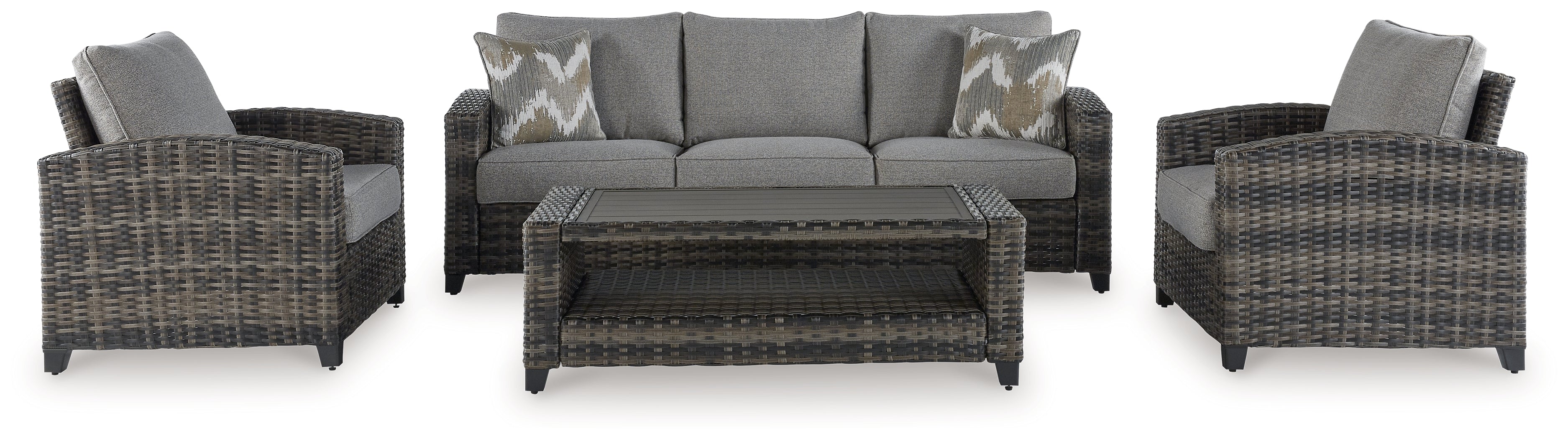 Oasis Court Gray Outdoor Sofa/Chairs/Table Set, Set of 4 - P335-081 - Bien Home Furniture &amp; Electronics