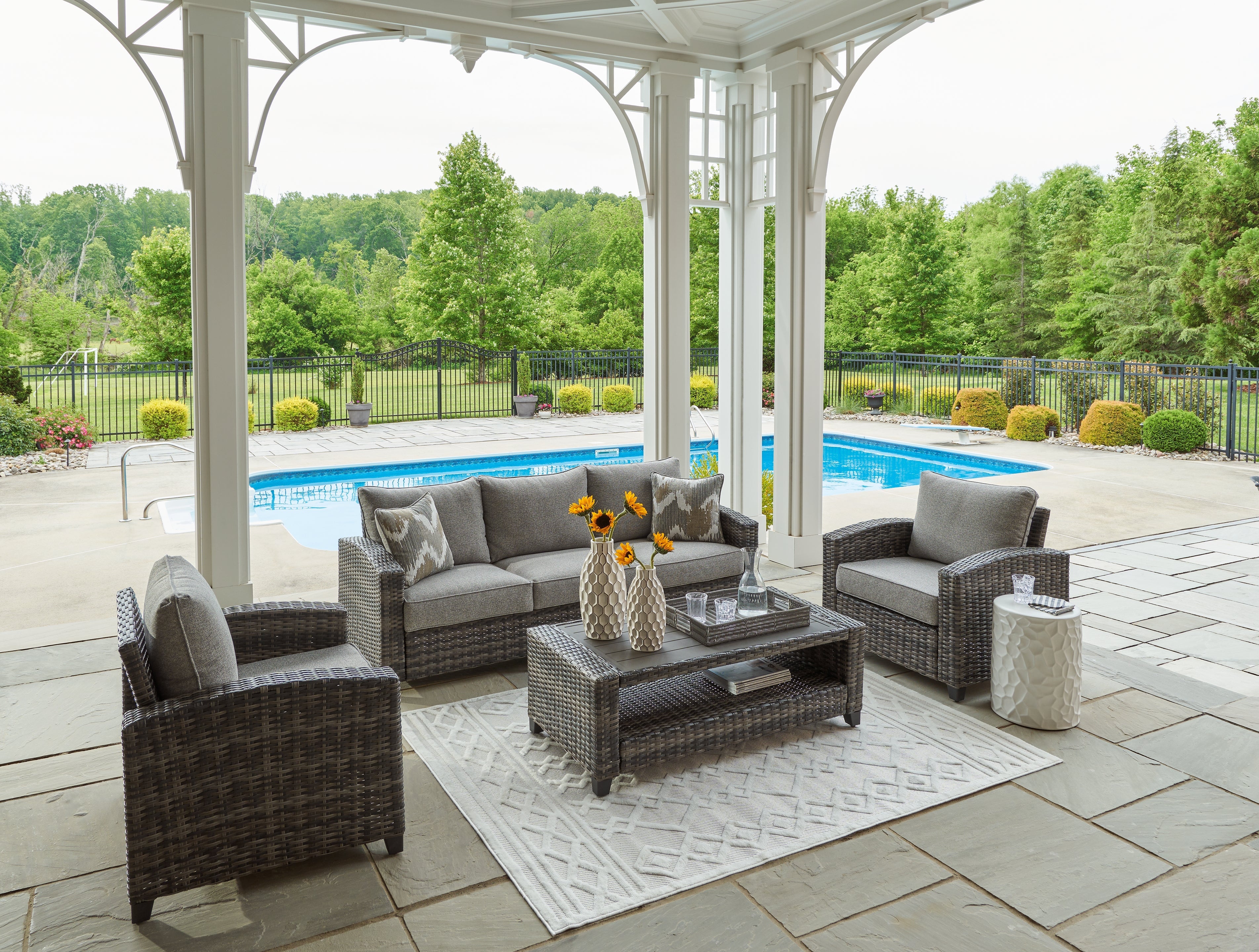 Oasis Court Gray Outdoor Sofa/Chairs/Table Set, Set of 4 - P335-081 - Bien Home Furniture & Electronics