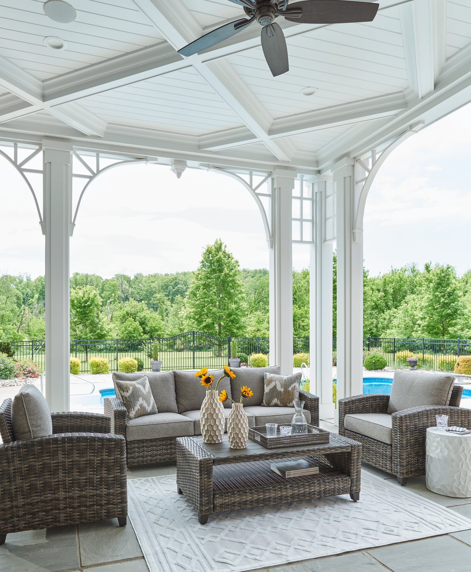 Oasis Court Gray Outdoor Sofa/Chairs/Table Set, Set of 4 - P335-081 - Bien Home Furniture & Electronics
