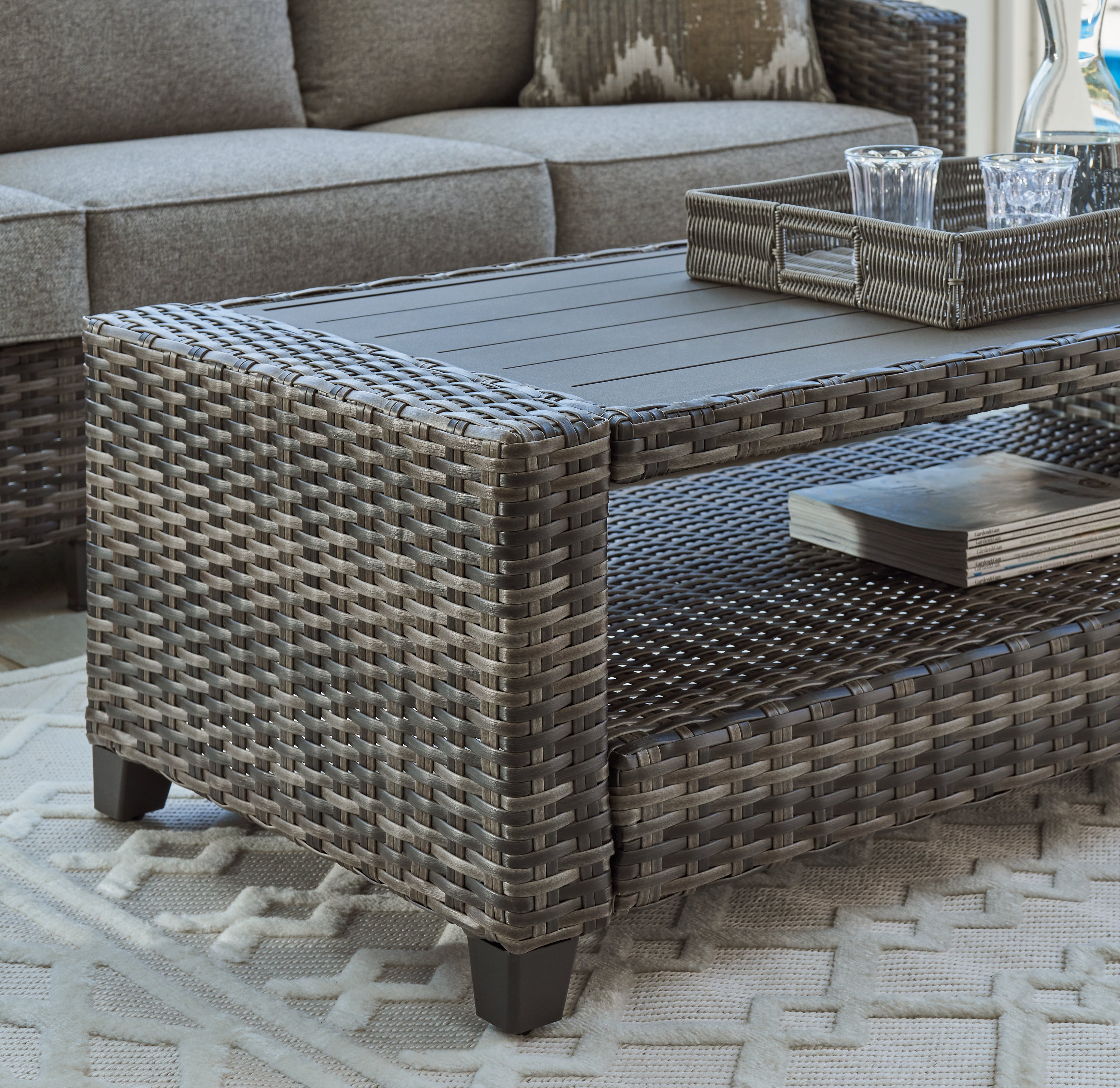 Oasis Court Gray Outdoor Sofa/Chairs/Table Set, Set of 4 - P335-081 - Bien Home Furniture & Electronics