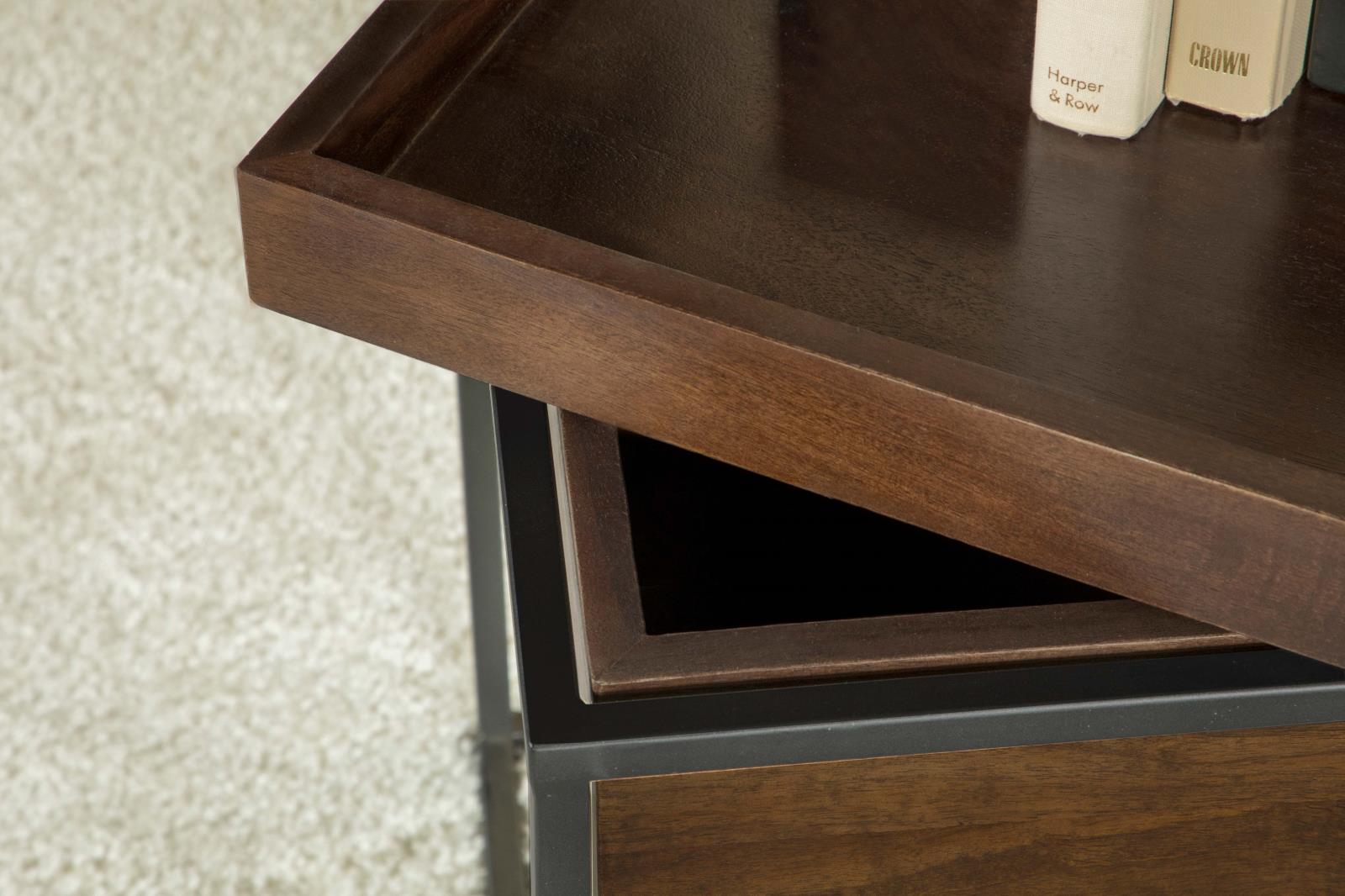 Ondrej Dark Brown/Gunmetal Square Accent Table with Removable Top Tray - 936007 - Bien Home Furniture & Electronics