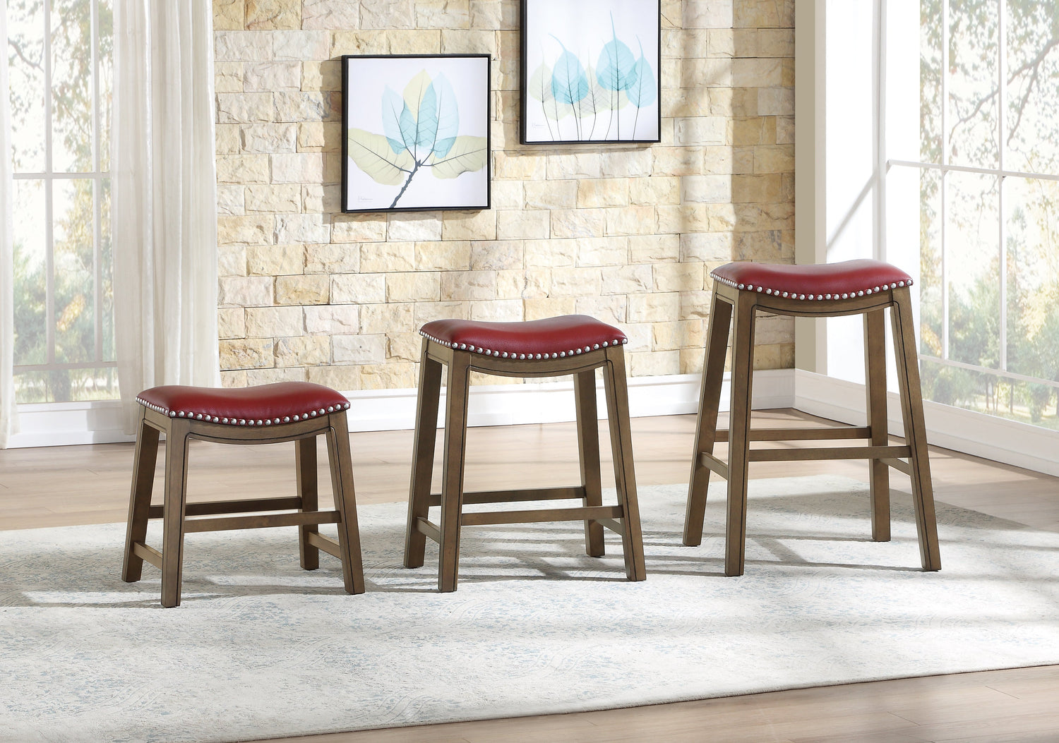 Ordway Red/Brown Dining Stool, Red - 5682RED-18 - Bien Home Furniture &amp; Electronics