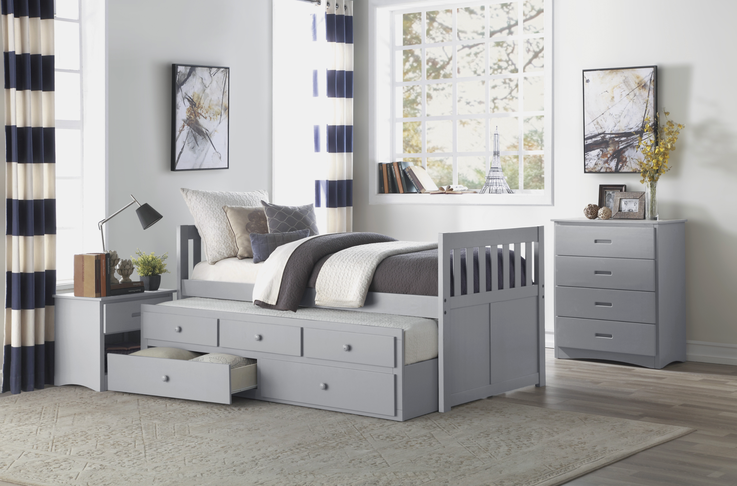 Orion Gray Twin Captains Trundle Bed - SET | B2063PR-1 | B2063PR-2 - Bien Home Furniture & Electronics