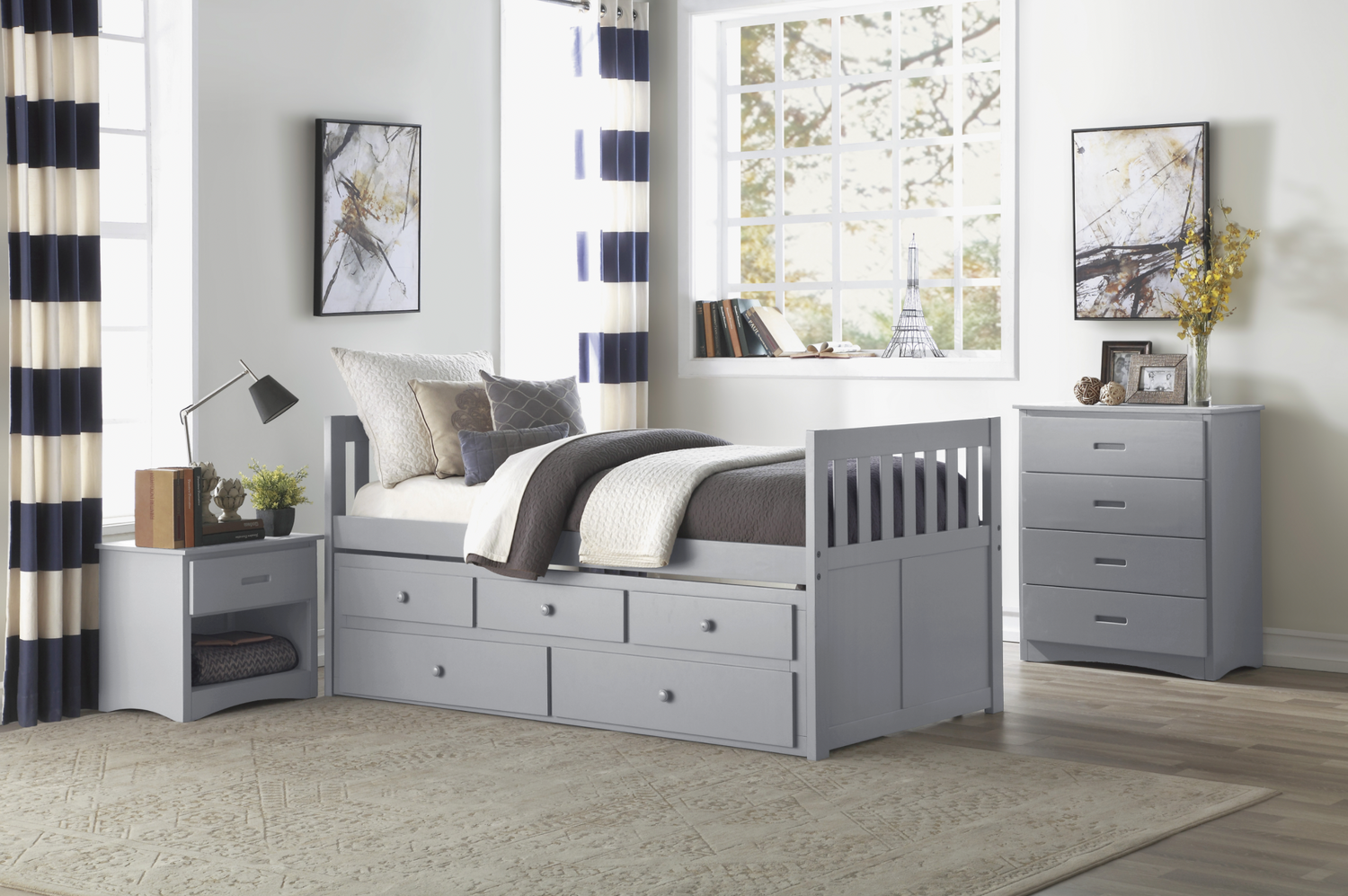 Orion Gray Twin Captains Trundle Bed - SET | B2063PR-1 | B2063PR-2 - Bien Home Furniture & Electronics