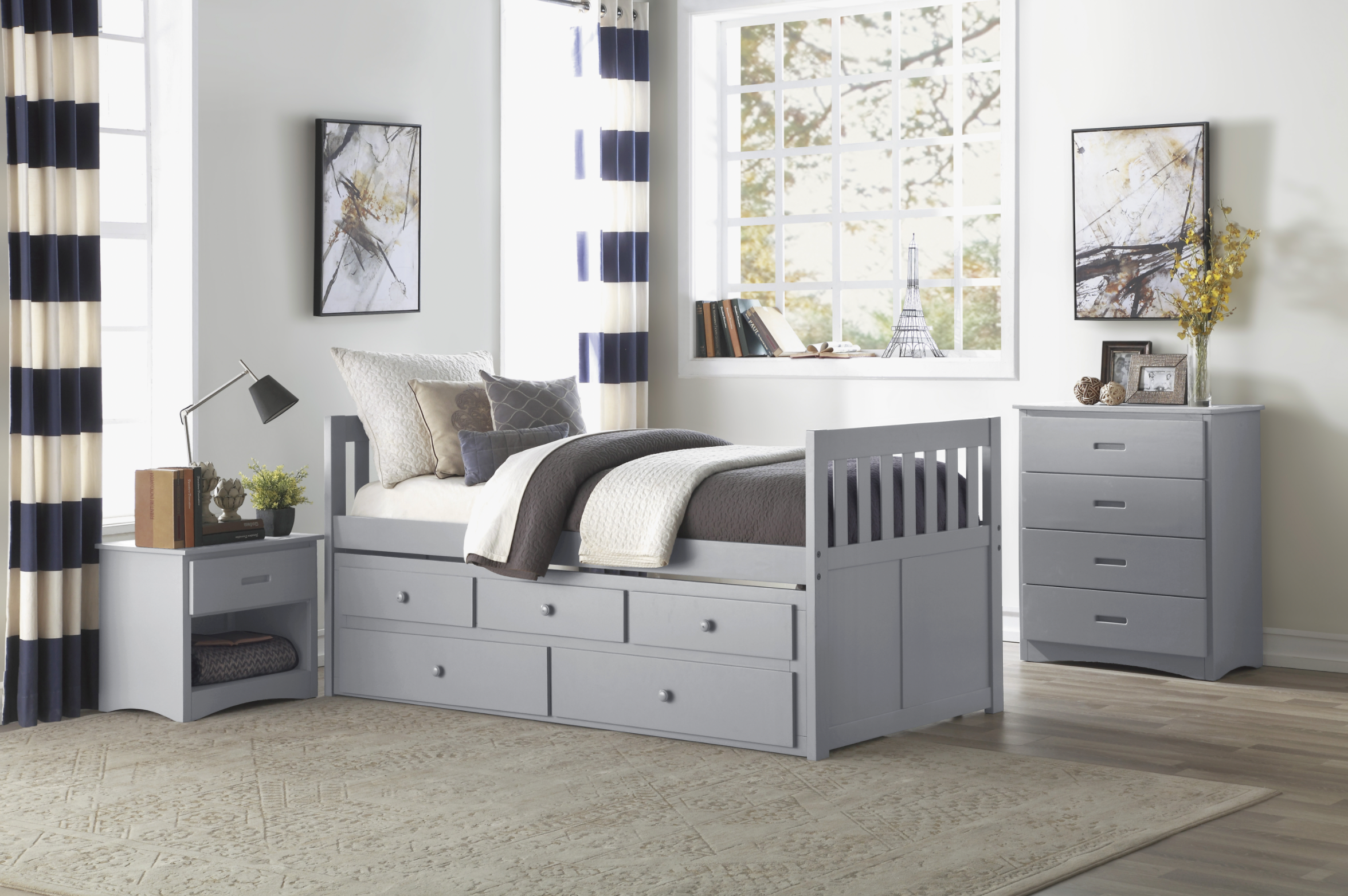 Orion Gray Twin Captains Trundle Bed - SET | B2063PR-1 | B2063PR-2 - Bien Home Furniture & Electronics