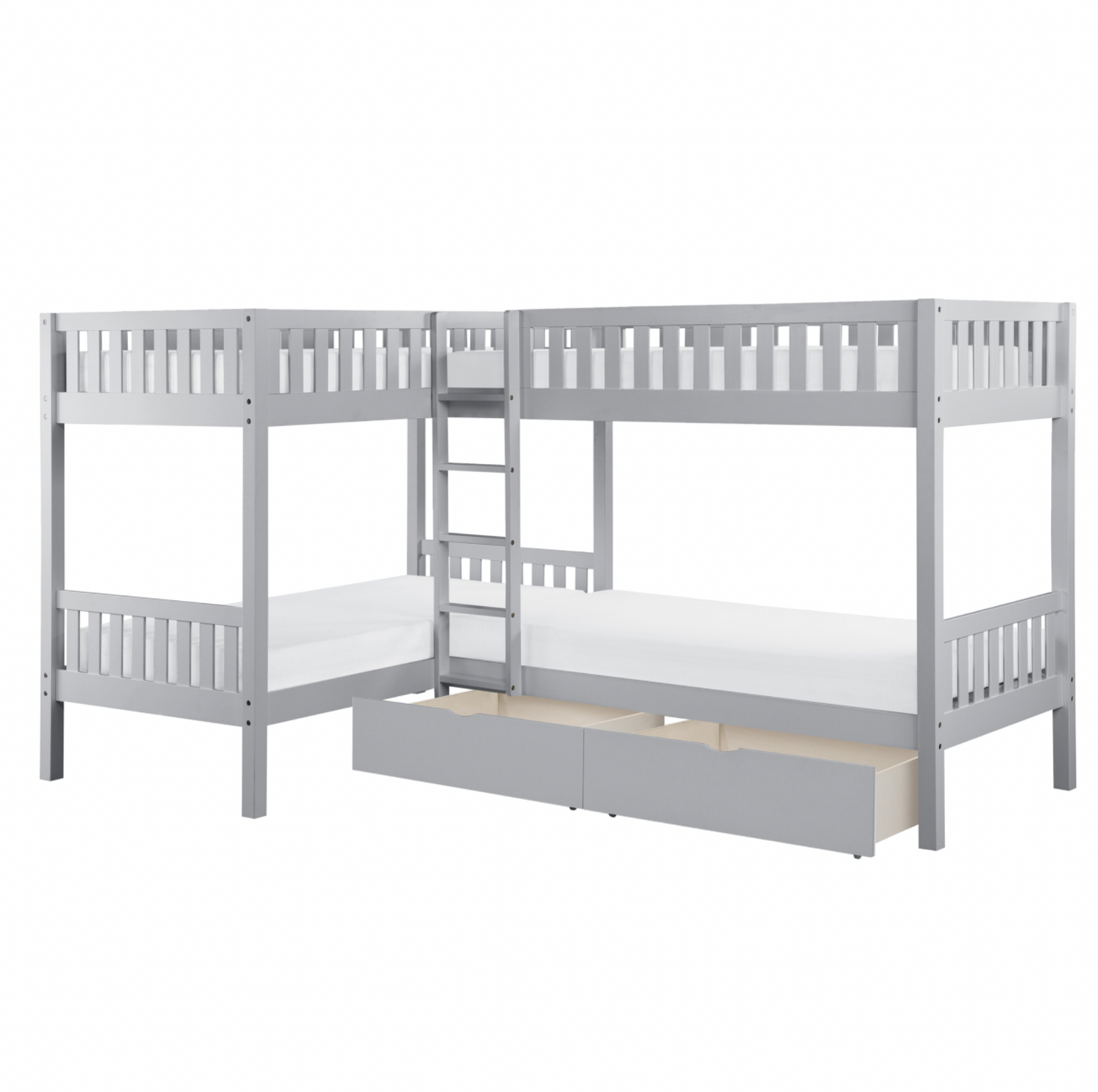 Orion Gray Twin Corner Bunk Bed with Storage Boxes - SET | B2063CN-1 | B2063CN-2 | B2063CN-SL | B2063-T - Bien Home Furniture & Electronics