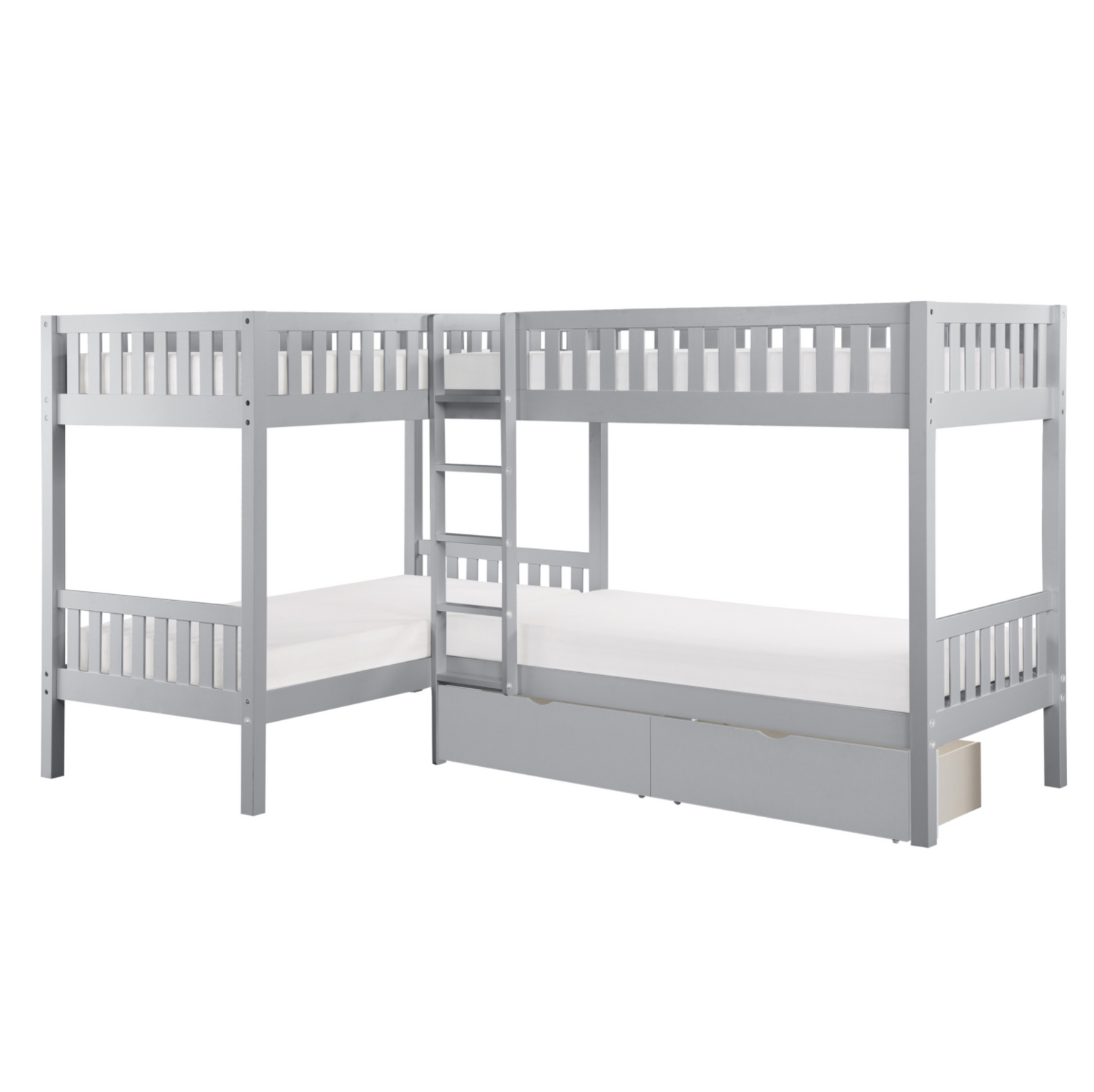 Orion Gray Twin Corner Bunk Bed with Storage Boxes - SET | B2063CN-1 | B2063CN-2 | B2063CN-SL | B2063-T - Bien Home Furniture & Electronics