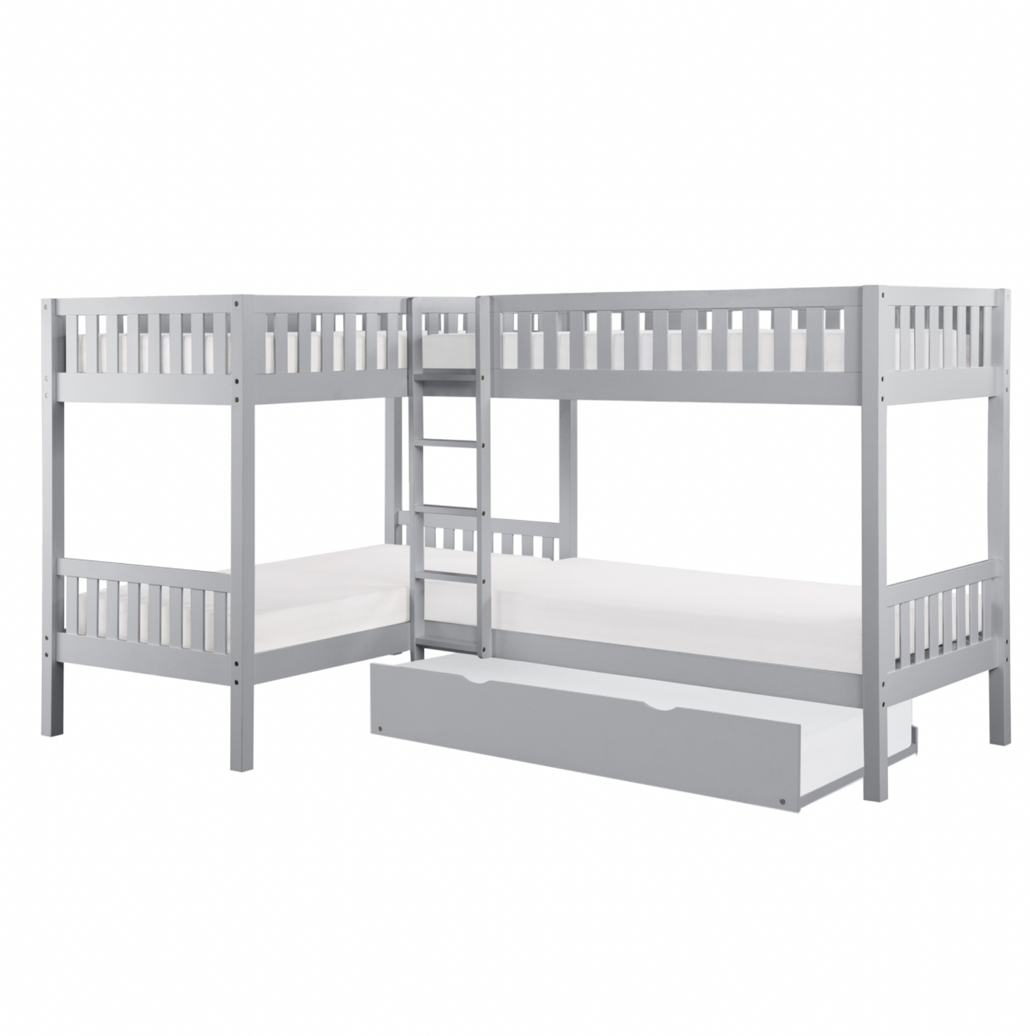 Orion Gray Twin Corner Bunk Bed with Twin Trundle - SET | B2063CN-1 | B2063CN-2 | B2063CN-SL | B2063-R - Bien Home Furniture & Electronics