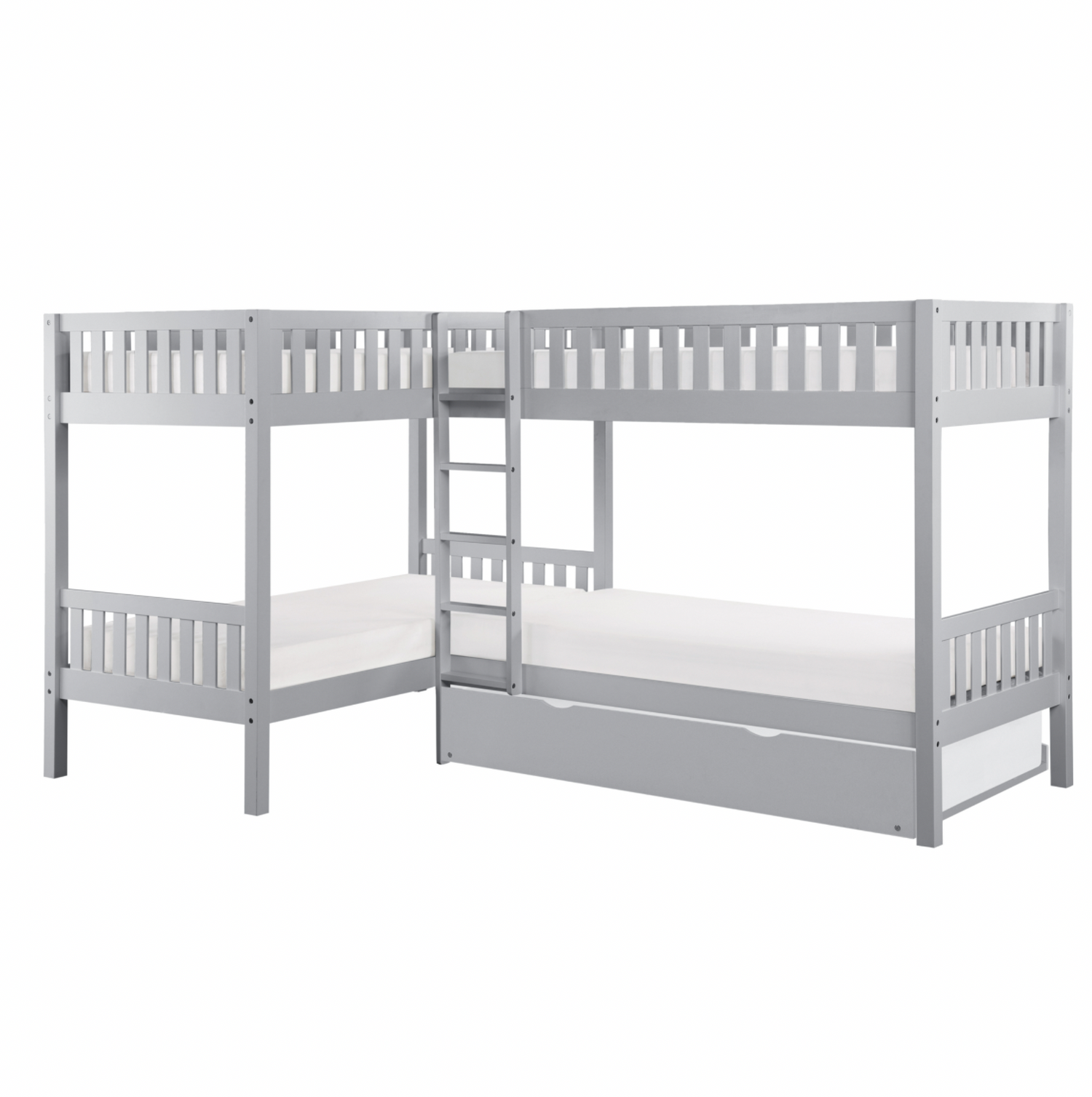 Orion Gray Twin Corner Bunk Bed with Twin Trundle - SET | B2063CN-1 | B2063CN-2 | B2063CN-SL | B2063-R - Bien Home Furniture & Electronics