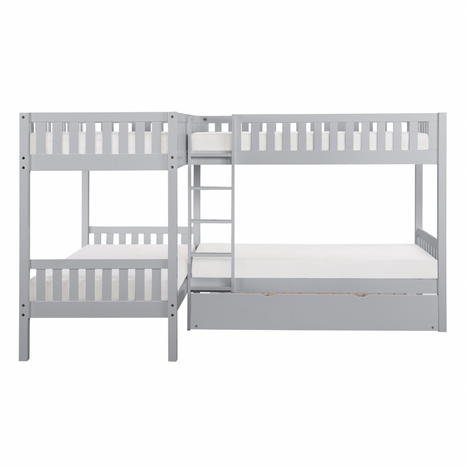 Orion Gray Twin Corner Bunk Bed with Twin Trundle - SET | B2063CN-1 | B2063CN-2 | B2063CN-SL | B2063-R - Bien Home Furniture & Electronics