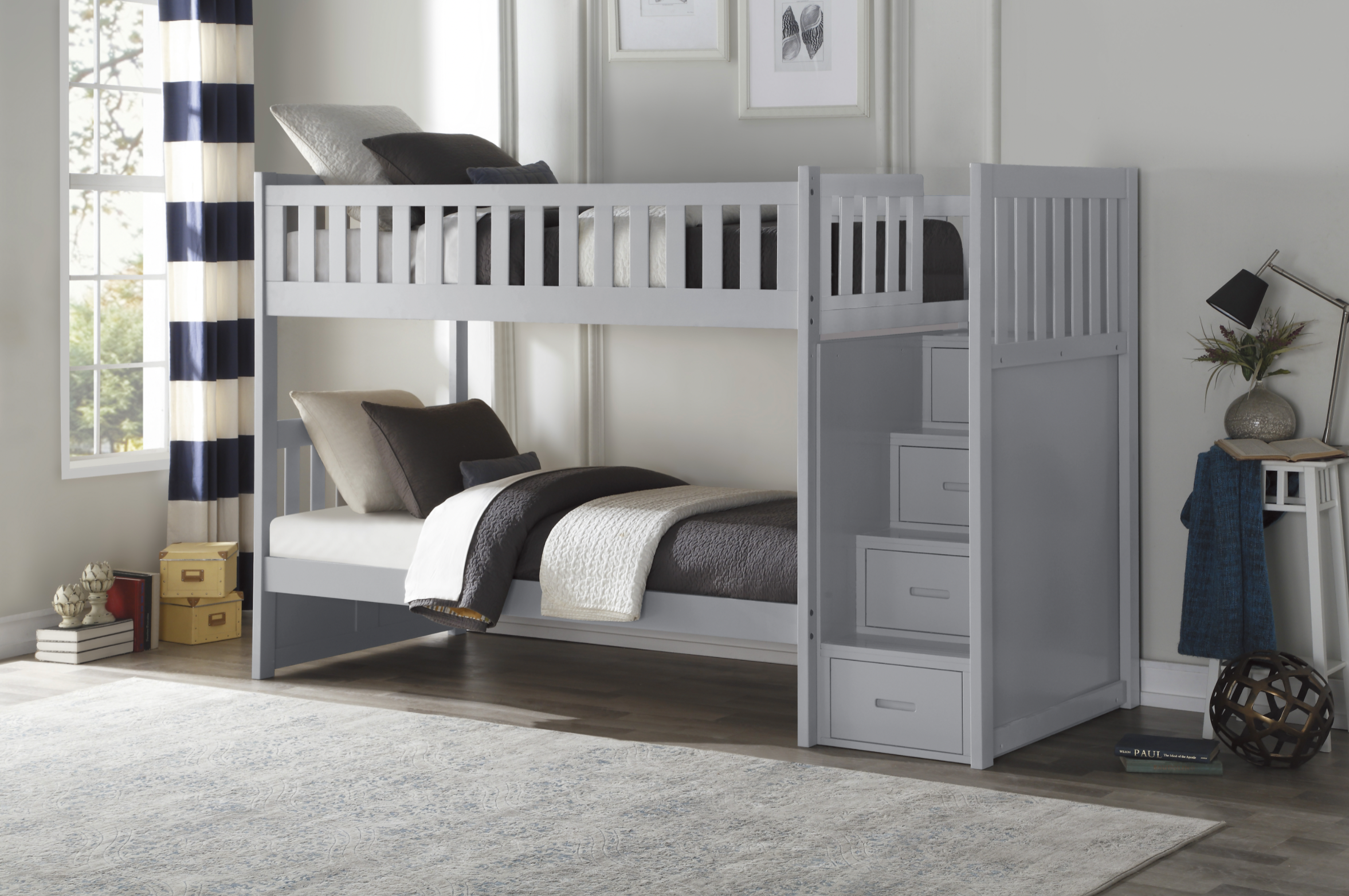 Orion Gray Twin/Twin Step Bunk Bed - SET | B2063SB-1 | B2063SB-2 | B2063SB-3 | B2063SB-SL - Bien Home Furniture &amp; Electronics