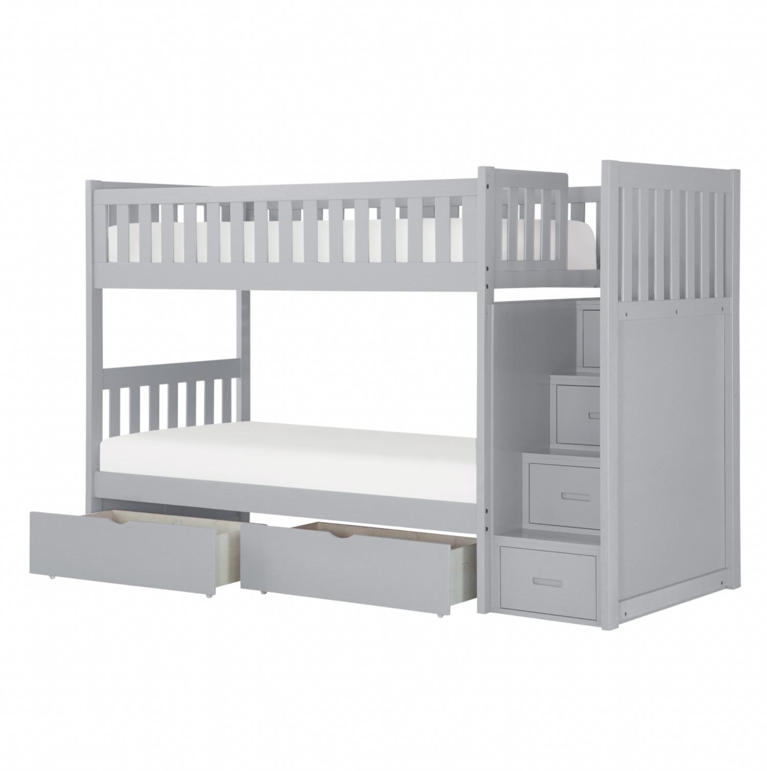 Orion Gray Twin/Twin Step Bunk Bed with Storage Boxes - SET | B2063SB-1 | B2063SB-2 | B2063SB-3 | B2063SB-SL | B2063-T - Bien Home Furniture & Electronics
