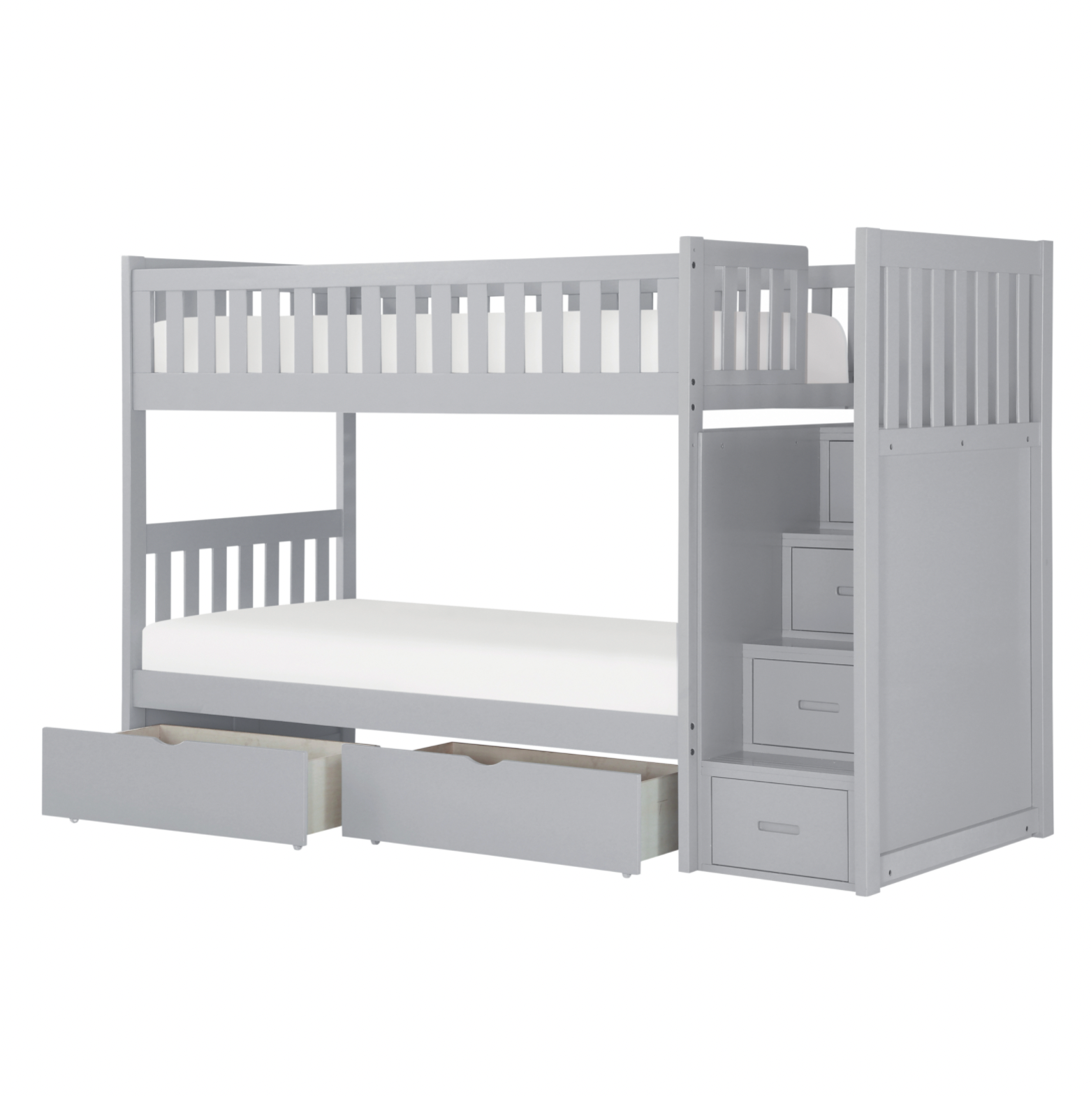 Orion Gray Twin/Twin Step Bunk Bed with Storage Boxes - SET | B2063SB-1 | B2063SB-2 | B2063SB-3 | B2063SB-SL | B2063-T - Bien Home Furniture & Electronics