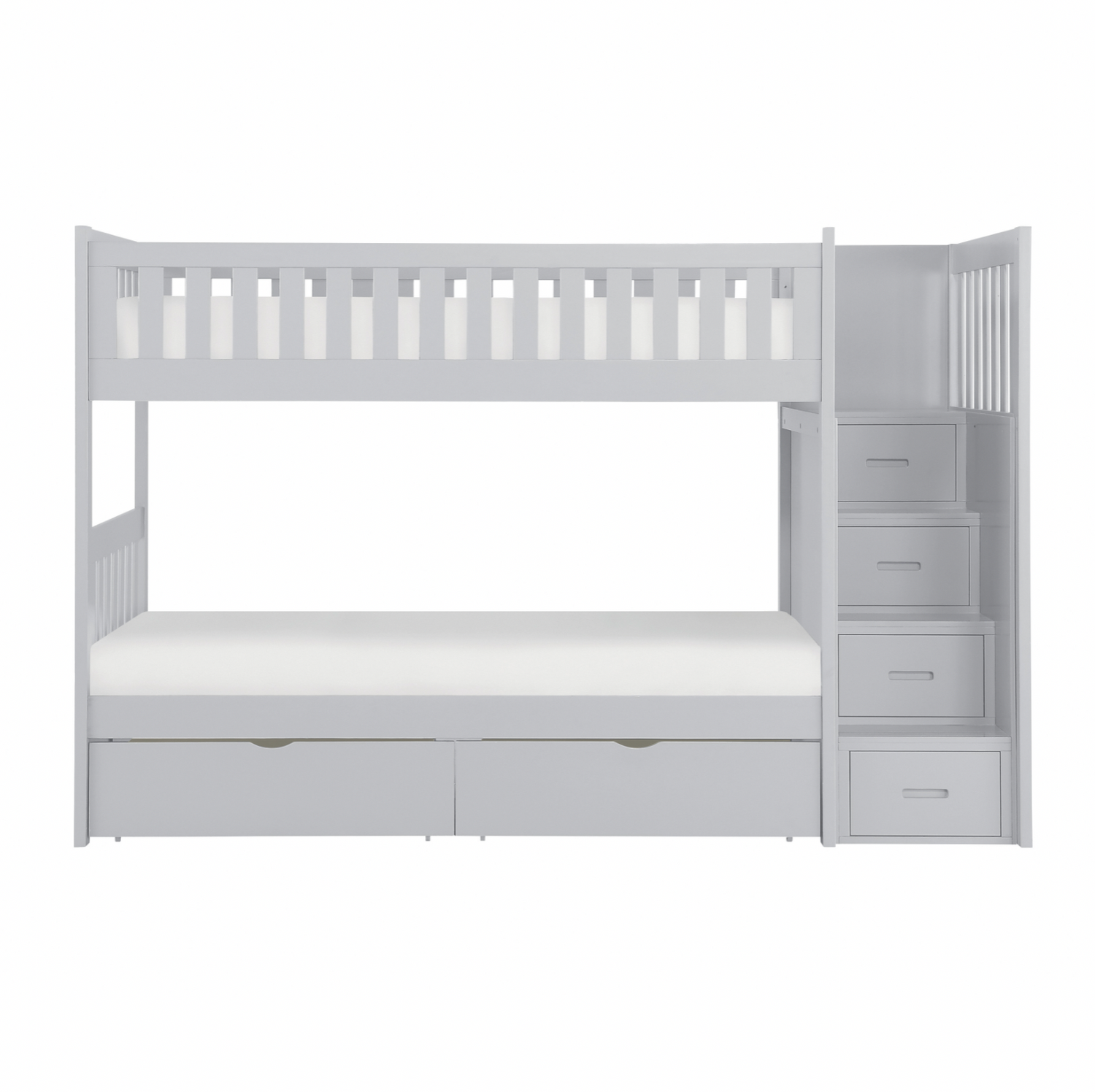 Orion Gray Twin/Twin Step Bunk Bed with Storage Boxes - SET | B2063SB-1 | B2063SB-2 | B2063SB-3 | B2063SB-SL | B2063-T - Bien Home Furniture & Electronics