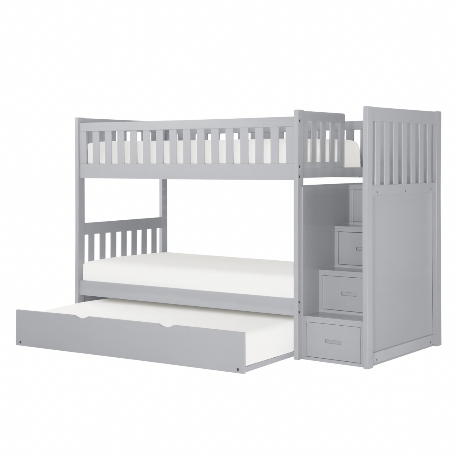 Orion Gray Twin/Twin Step Bunk Bed with Twin Trundle - SET | B2063SB-1 | B2063SB-2 | B2063SB-3 | B2063SB-SL | B2063-R - Bien Home Furniture & Electronics