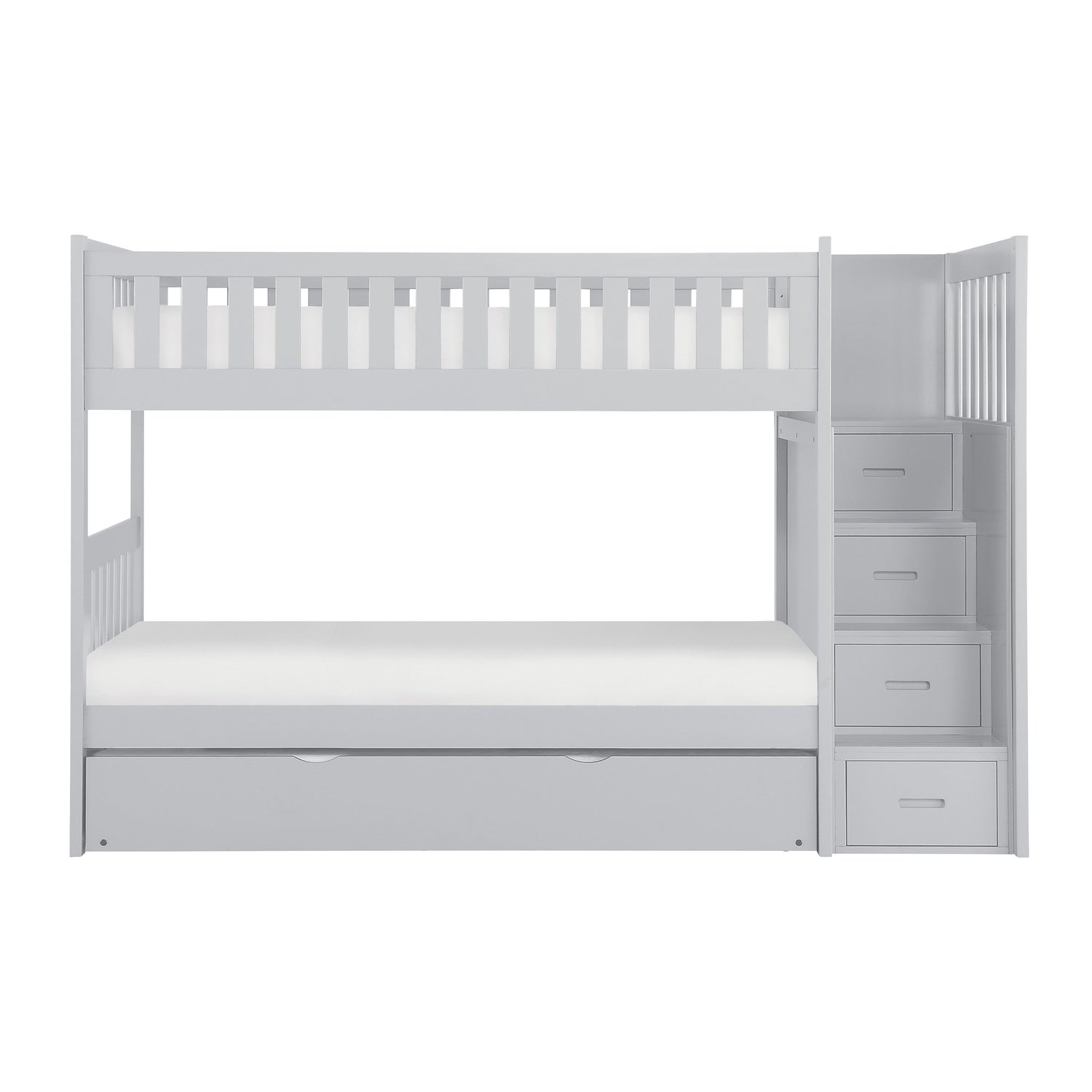 Orion Gray Twin/Twin Step Bunk Bed with Twin Trundle - SET | B2063SB-1 | B2063SB-2 | B2063SB-3 | B2063SB-SL | B2063-R - Bien Home Furniture & Electronics