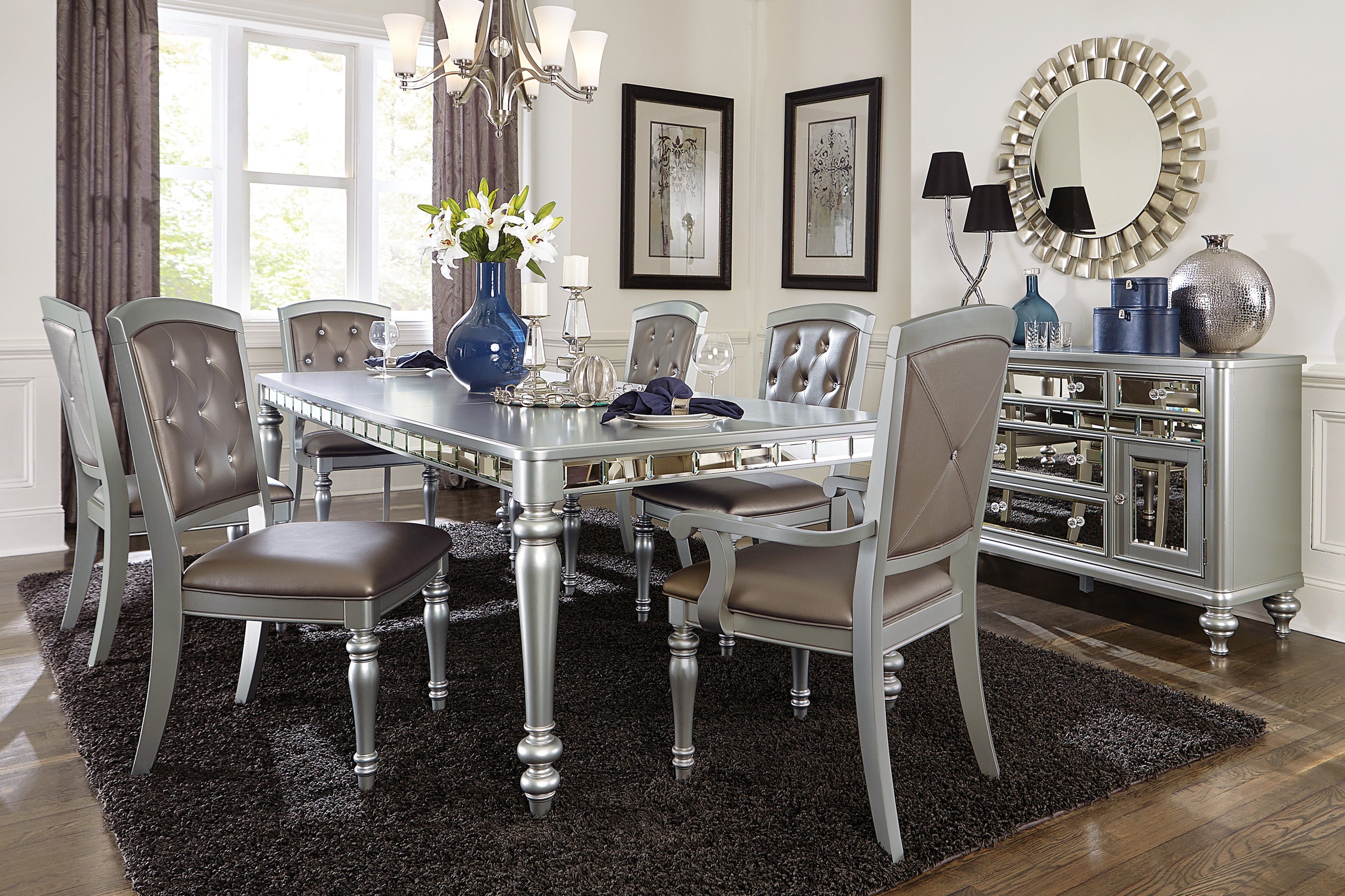 Orsina Silver Mirrored Extendable Dining Table - 5477N-96 - Bien Home Furniture & Electronics