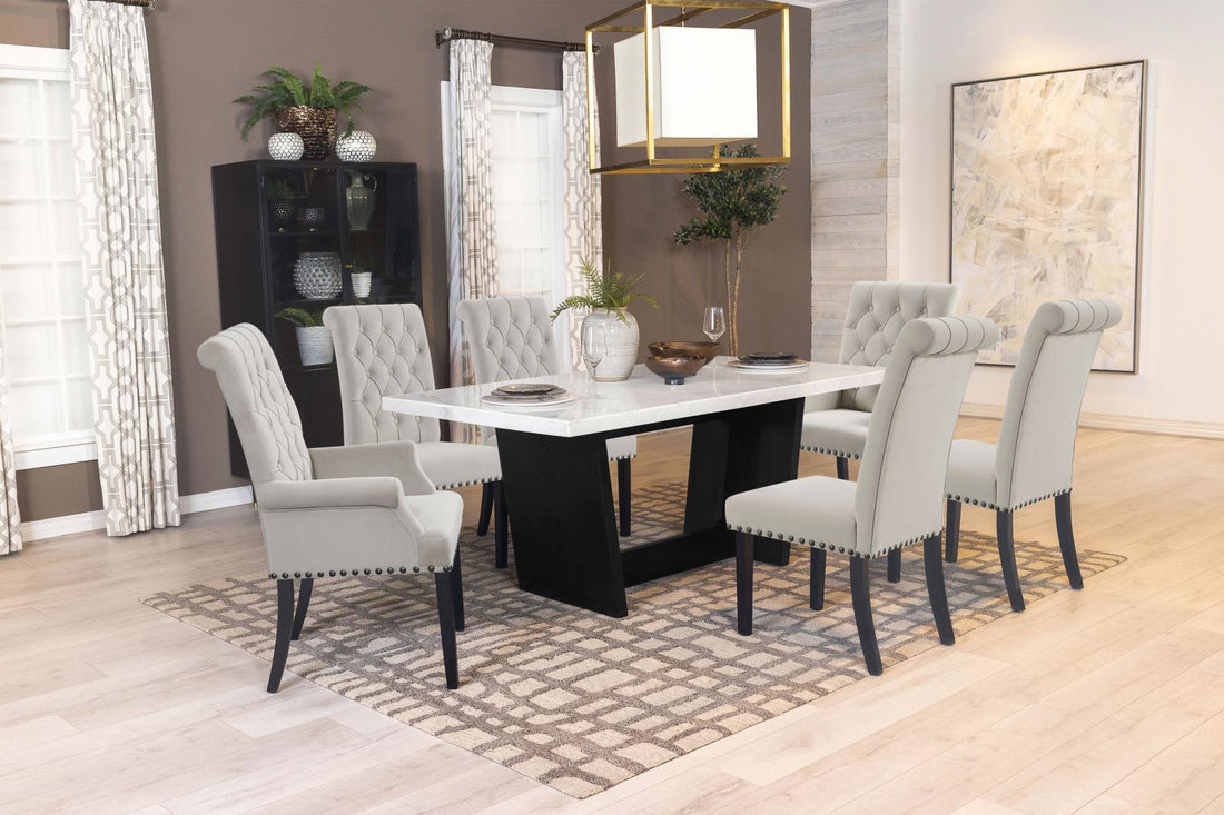 Osborne 7-Piece Rectangular Marble Top Dining Set Sand/White - 115511-S7S - Bien Home Furniture & Electronics
