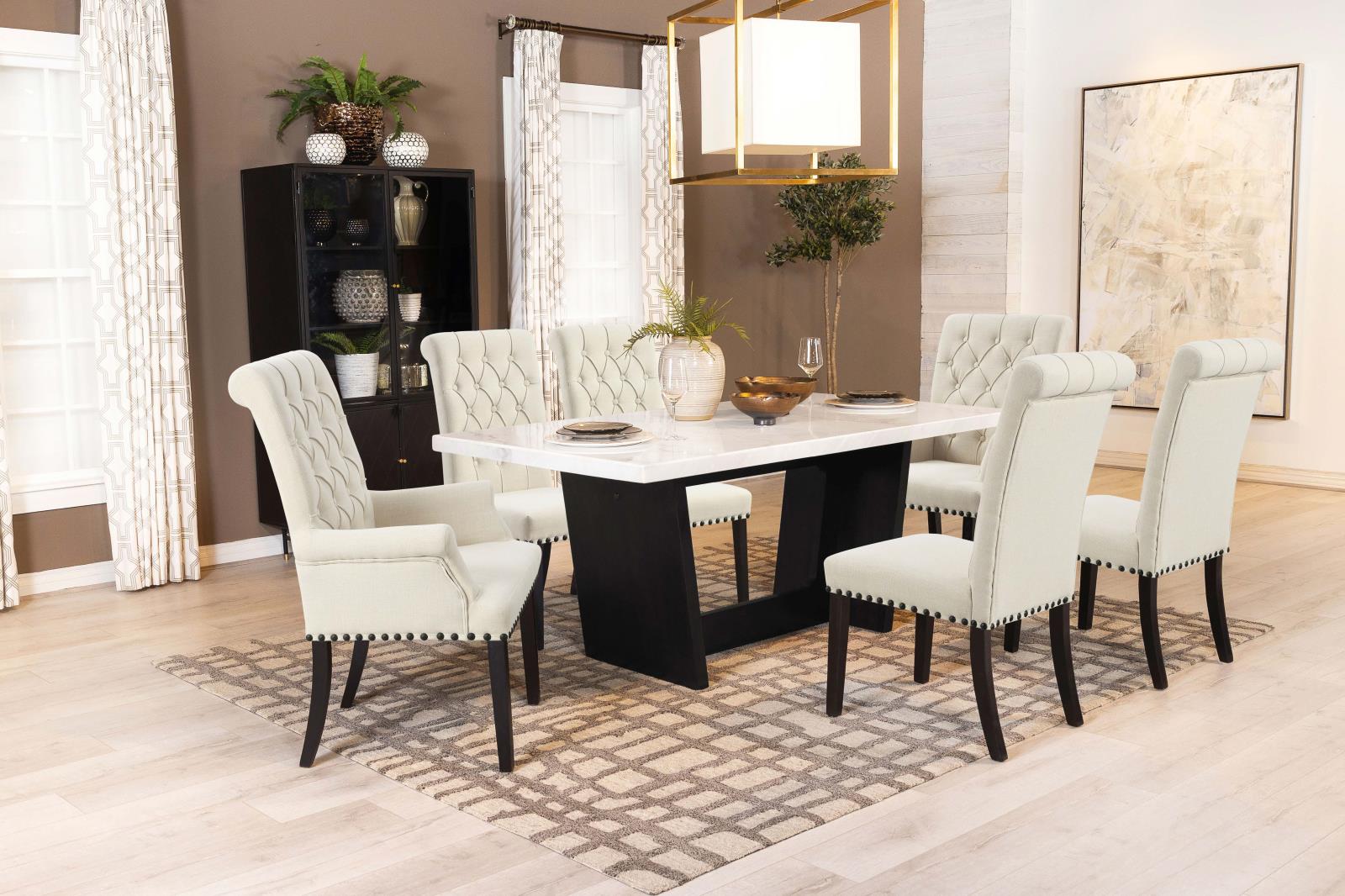 Osborne Espresso/White Trestle Base Marble Top Dining Table - 115511 - Bien Home Furniture & Electronics