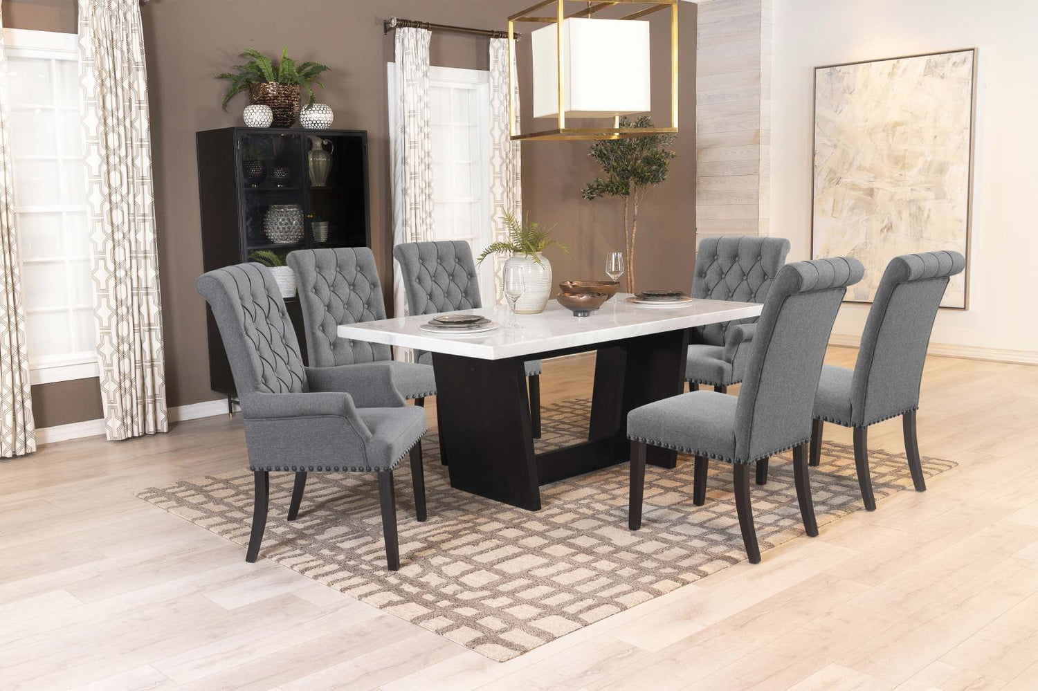 Osborne Espresso/White Trestle Base Marble Top Dining Table - 115511 - Bien Home Furniture & Electronics