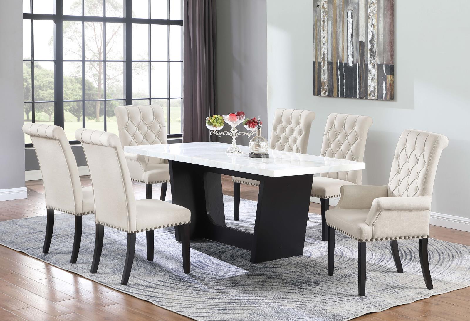 Osborne Espresso/White Trestle Base Marble Top Dining Table - 115511 - Bien Home Furniture & Electronics