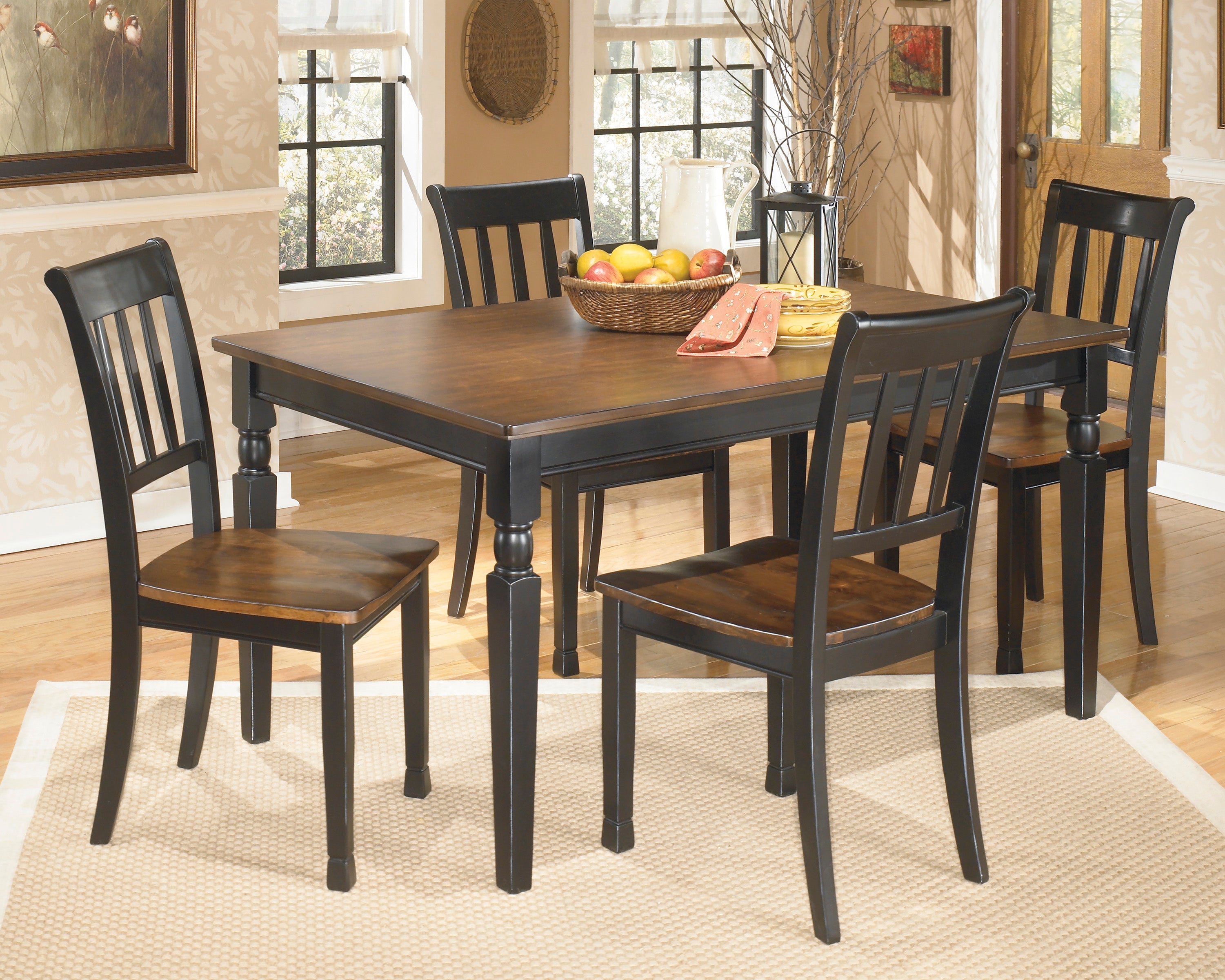 Owingsville Black/Brown Rectangular Dining Set - SET | D580-25 | D580-02(2) - Bien Home Furniture & Electronics
