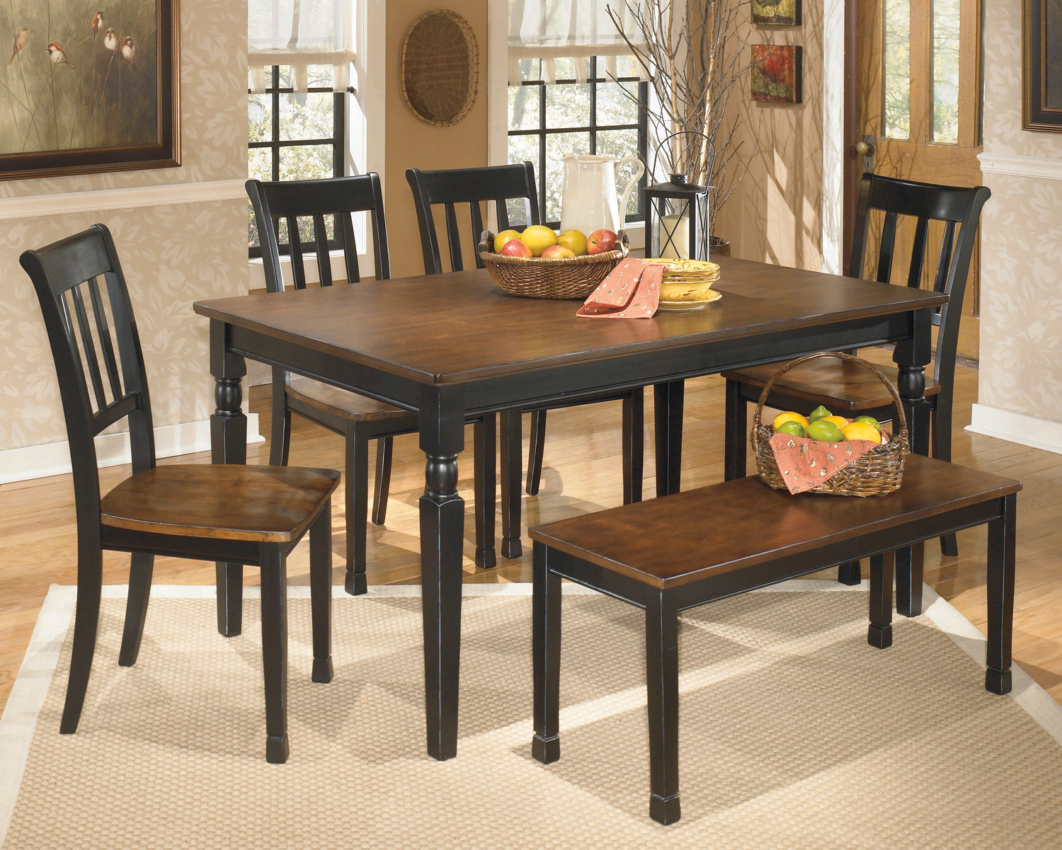 Owingsville Black/Brown Rectangular Dining Set - SET | D580-25 | D580-02(2) - Bien Home Furniture & Electronics