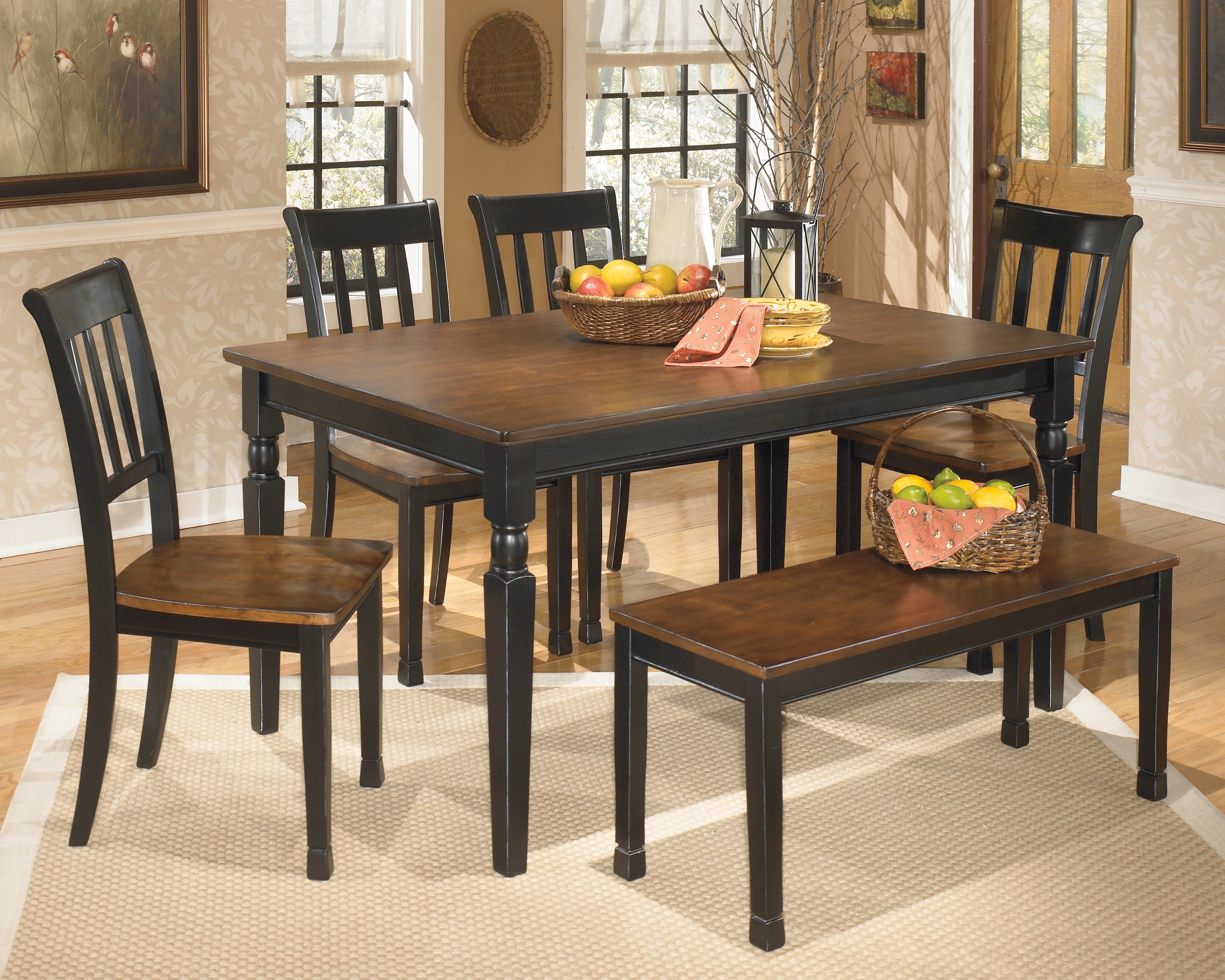 Owingsville Black/Brown Rectangular Dining Set - SET | D580-25 | D580-02(2) - Bien Home Furniture & Electronics
