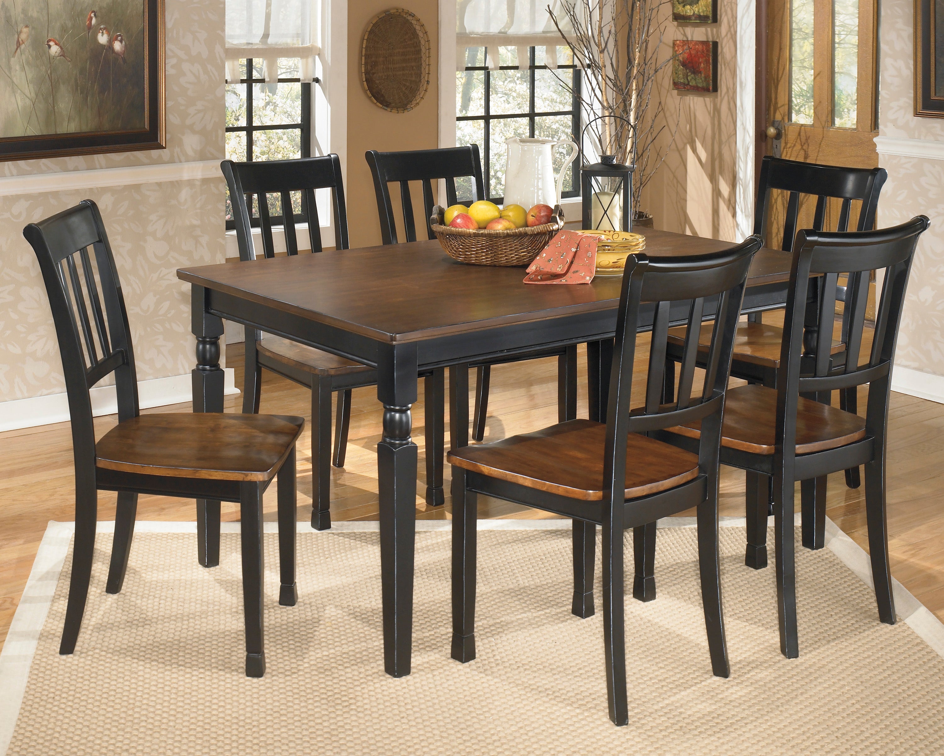 Owingsville Black/Brown Rectangular Dining Set - SET | D580-25 | D580-02(2) - Bien Home Furniture & Electronics