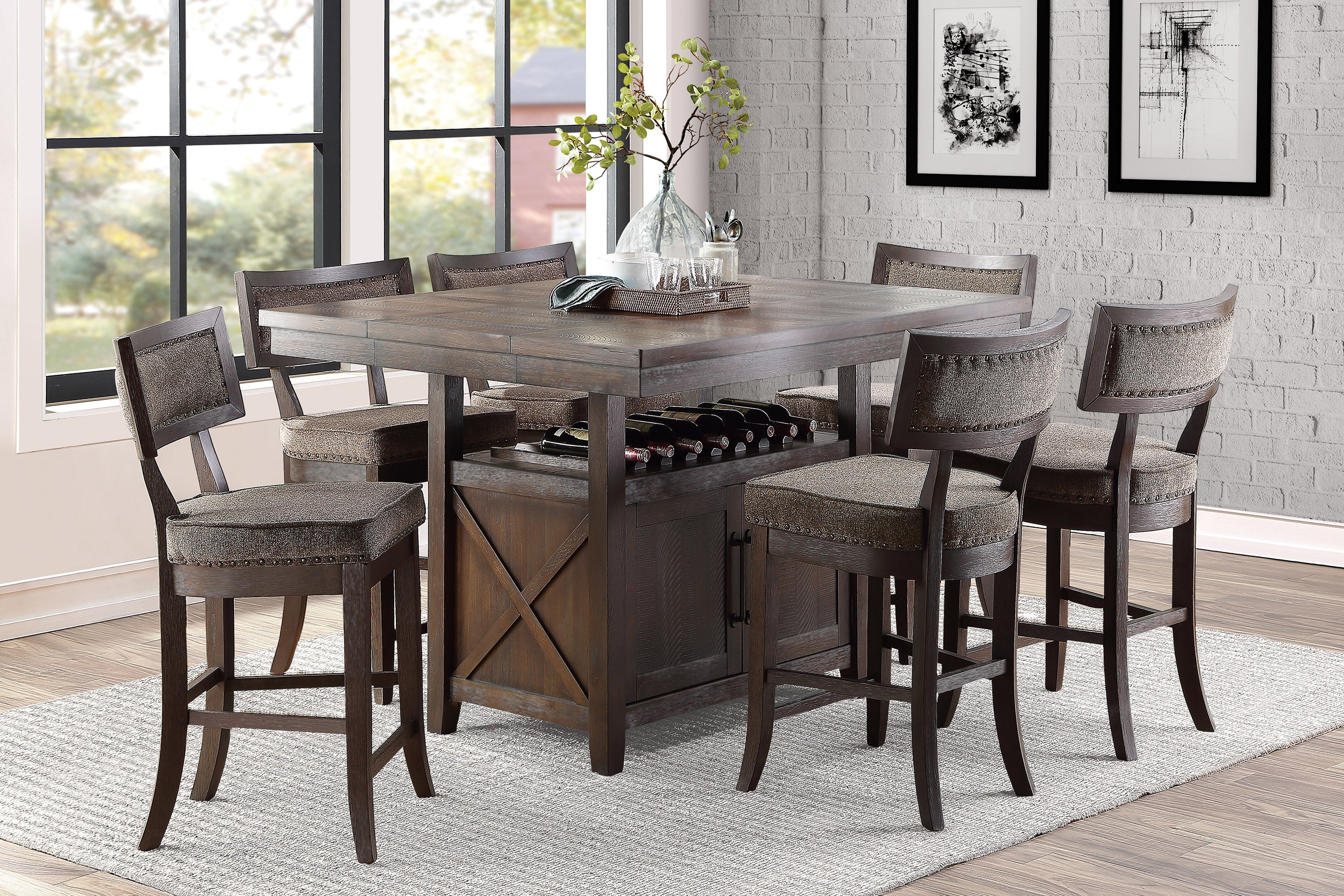 Oxton Dark Cherry/Fabric Extendable Counter Height Set - SET | 5655-36 | 5655-36B | 5655-24FA(4) - Bien Home Furniture & Electronics
