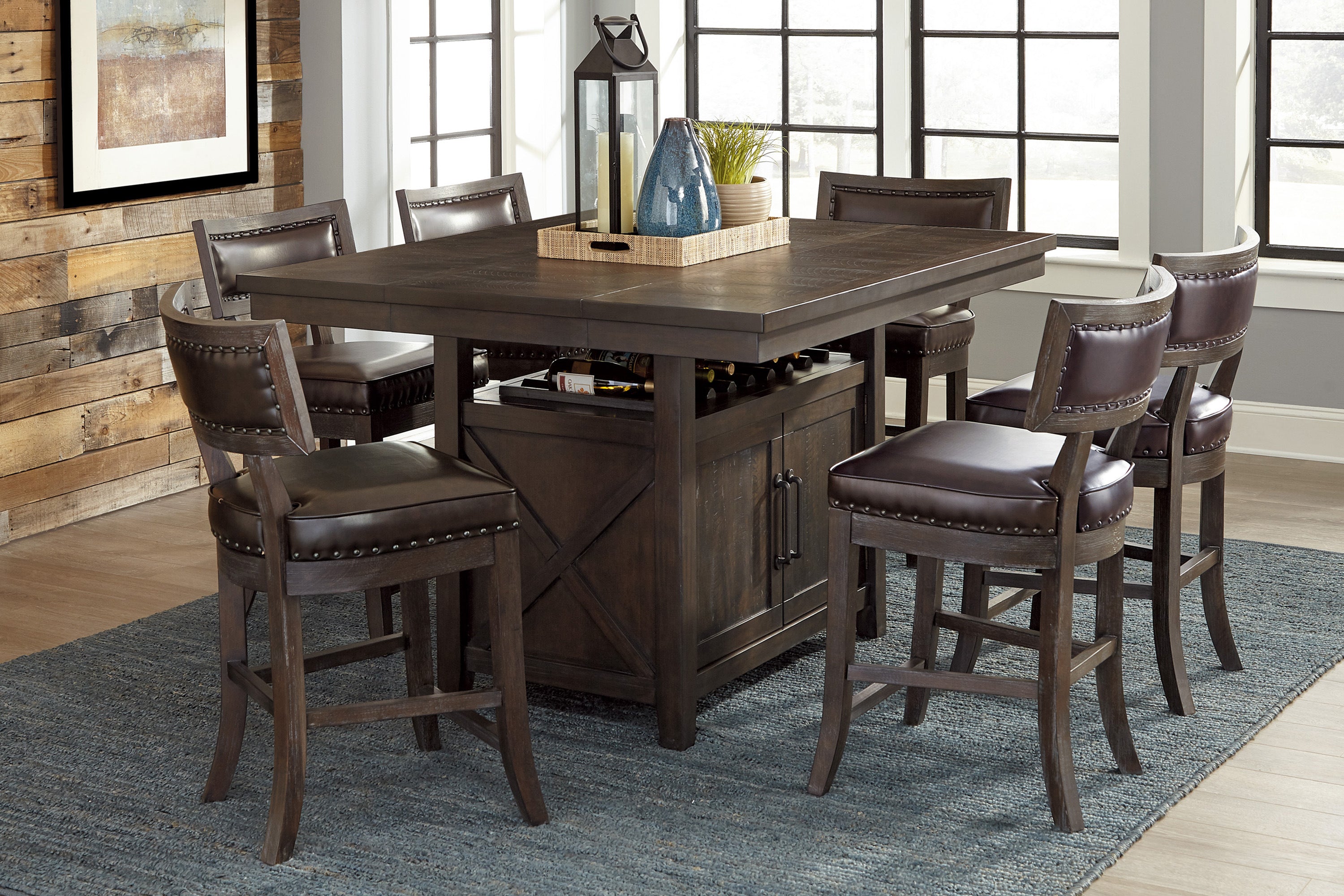 Oxton Dark Cherry/Faux Leather Extendable Counter Height Set - SET | 5655-36 | 5655-36B | 5655-24(4) - Bien Home Furniture & Electronics