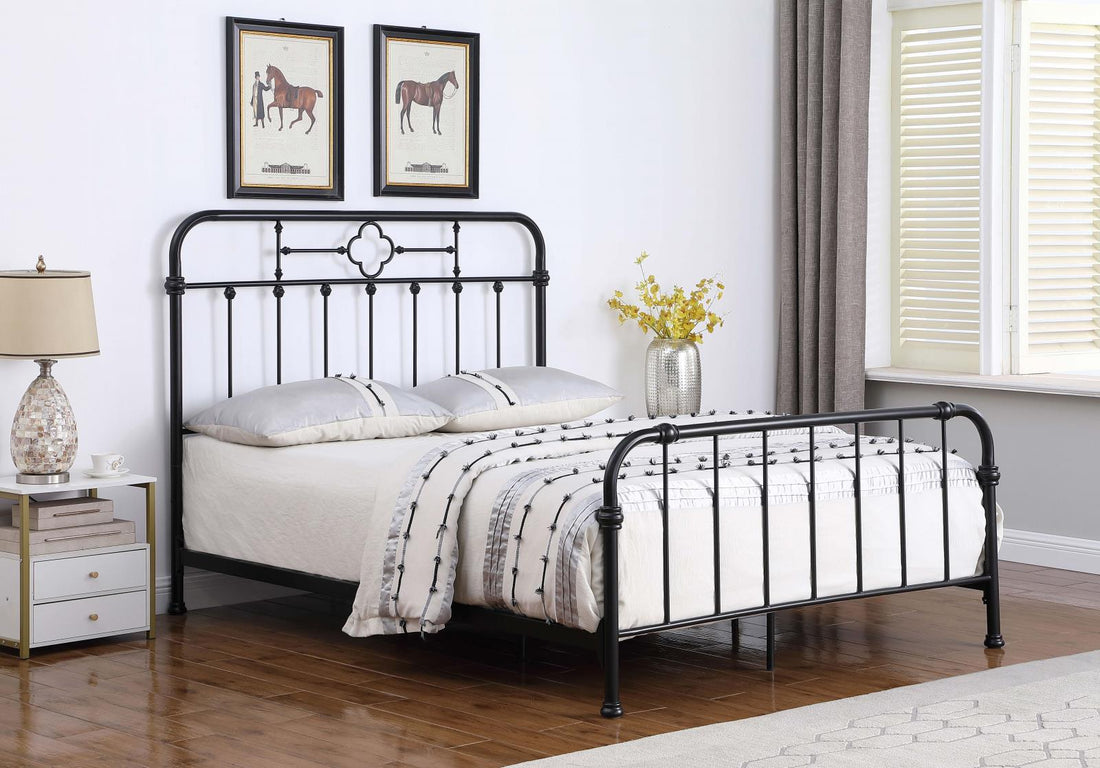 Packlan Eastern King Metal Panel Bed Matte Black - 305946KE - Bien Home Furniture &amp; Electronics