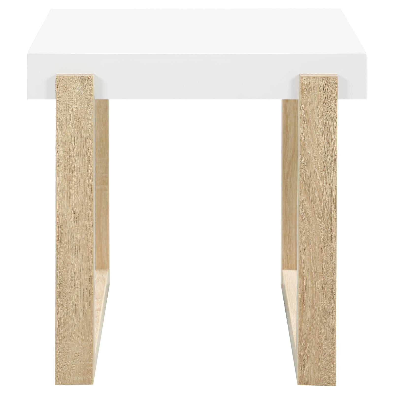 Pala Rectangular End Table with Sled Base White High Gloss/Natural - 753397 - Bien Home Furniture & Electronics