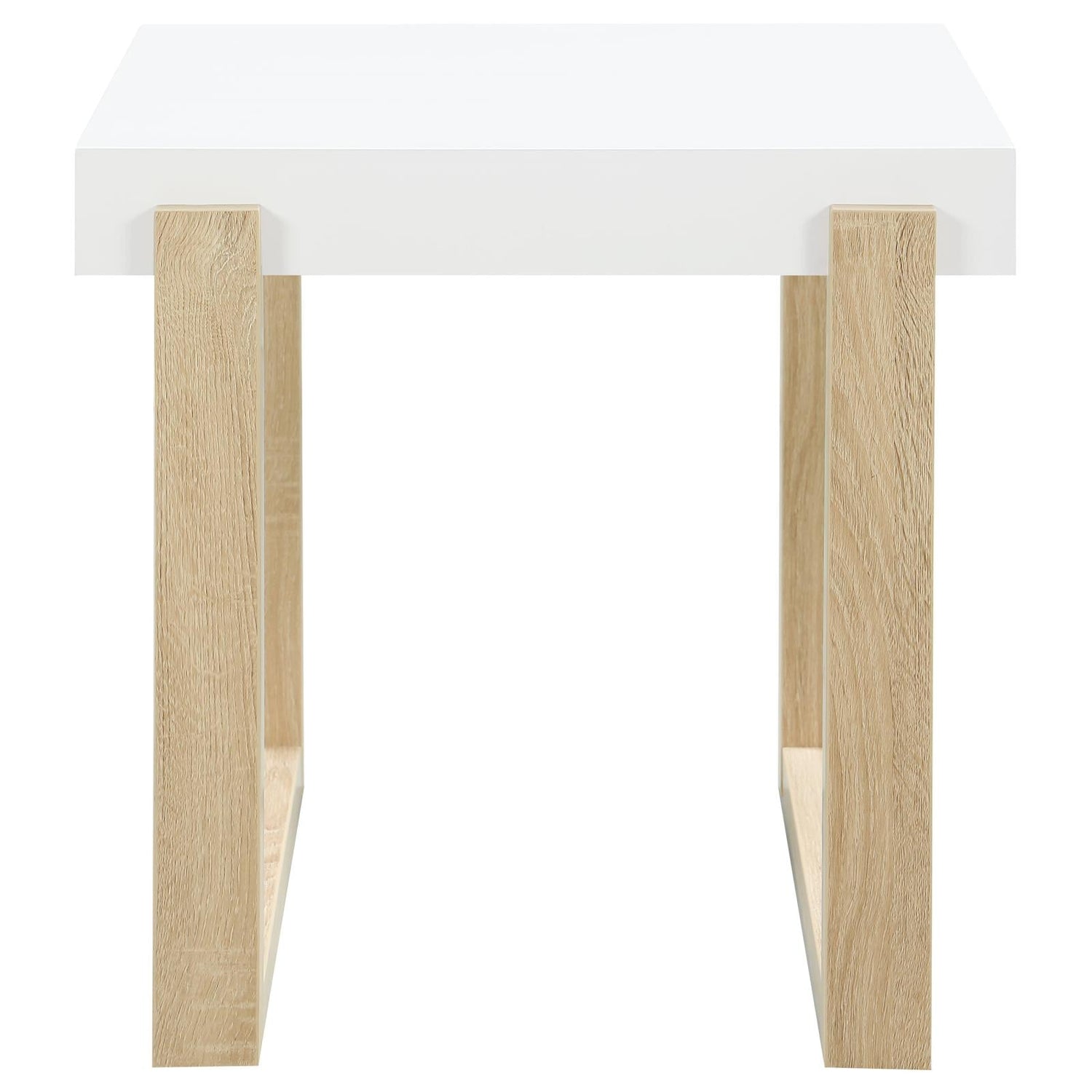 Pala Rectangular End Table with Sled Base White High Gloss/Natural - 753397 - Bien Home Furniture &amp; Electronics