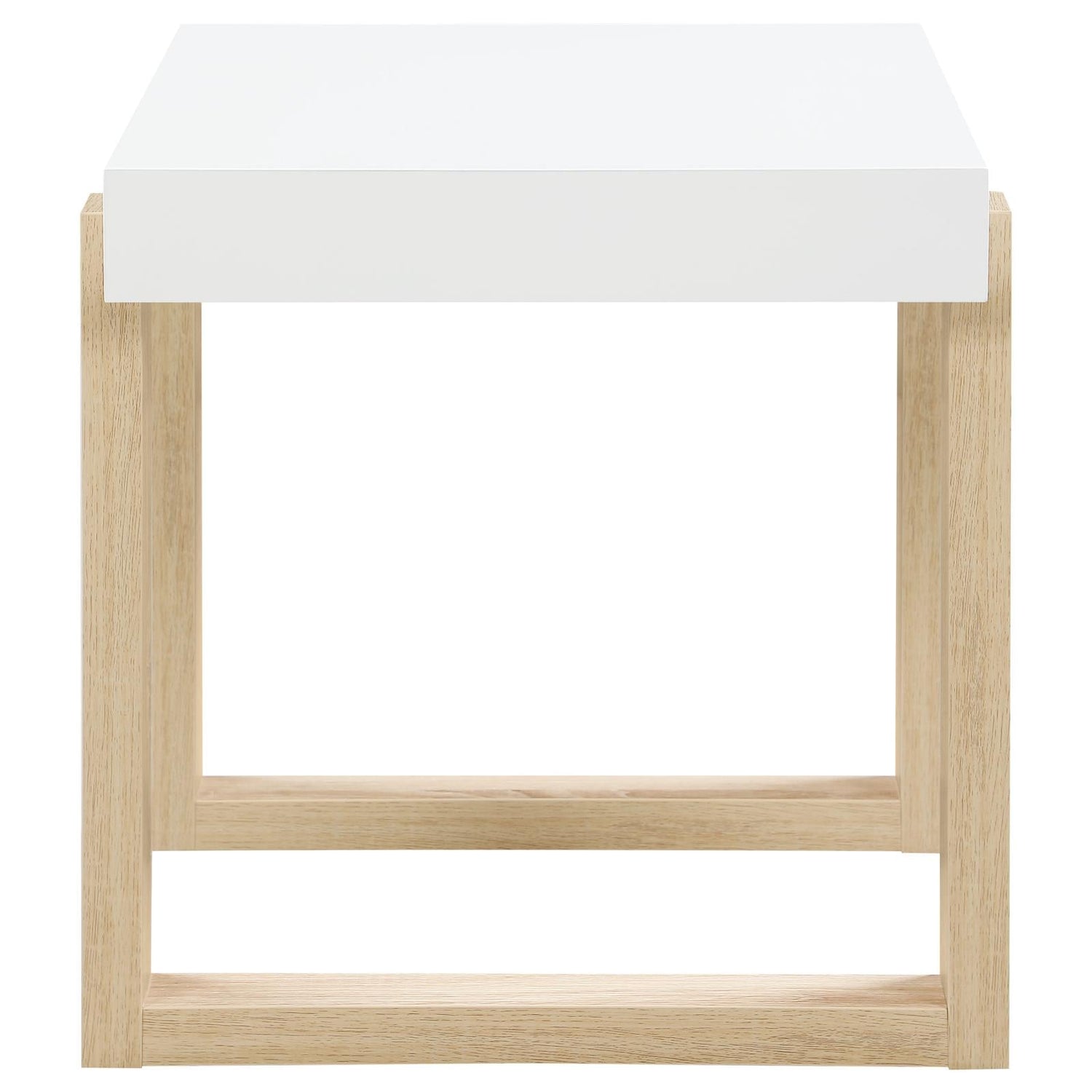 Pala Rectangular End Table with Sled Base White High Gloss/Natural - 753397 - Bien Home Furniture & Electronics
