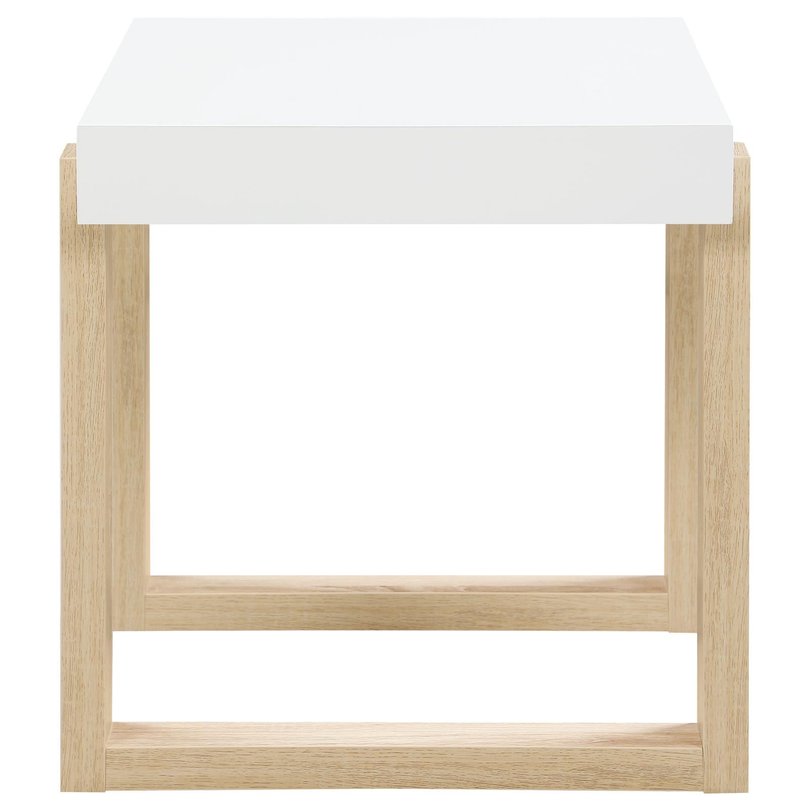 Pala Rectangular End Table with Sled Base White High Gloss/Natural - 753397 - Bien Home Furniture & Electronics