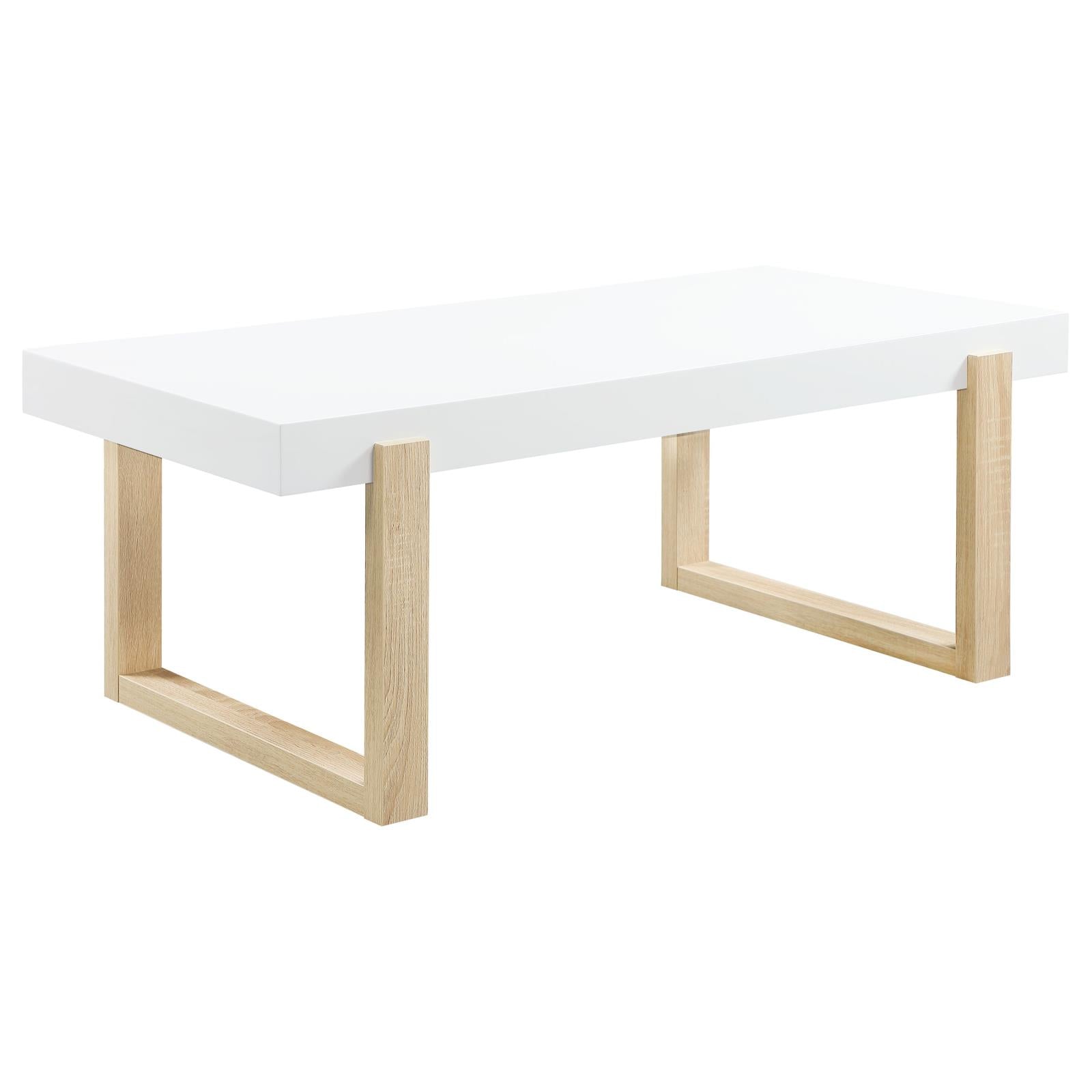 Pala White High Gloss/Natural Rectangular Coffee Table with Sled Base - 753398 - Bien Home Furniture & Electronics