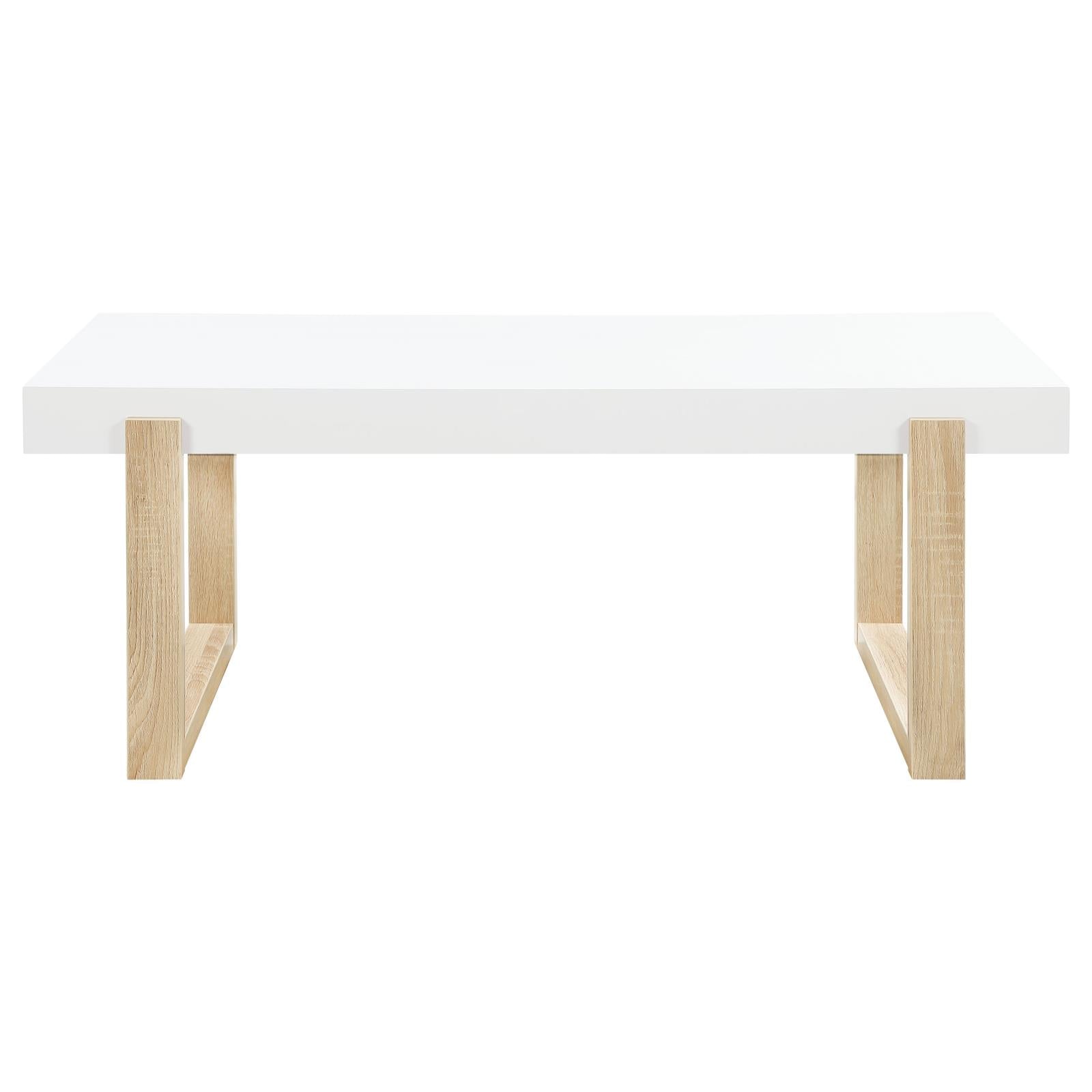 Pala White High Gloss/Natural Rectangular Coffee Table with Sled Base - 753398 - Bien Home Furniture & Electronics