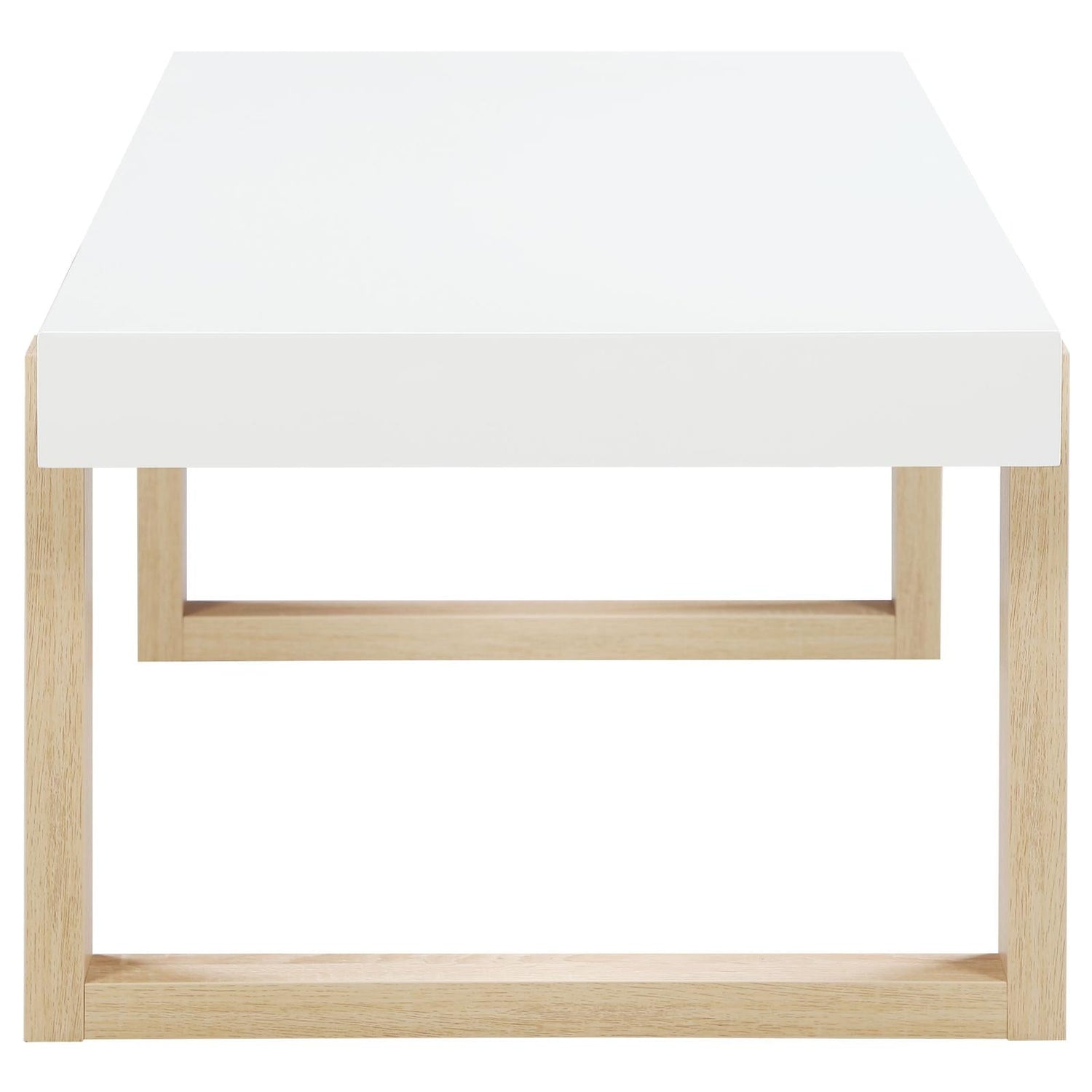 Pala White High Gloss/Natural Rectangular Coffee Table with Sled Base - 753398 - Bien Home Furniture & Electronics