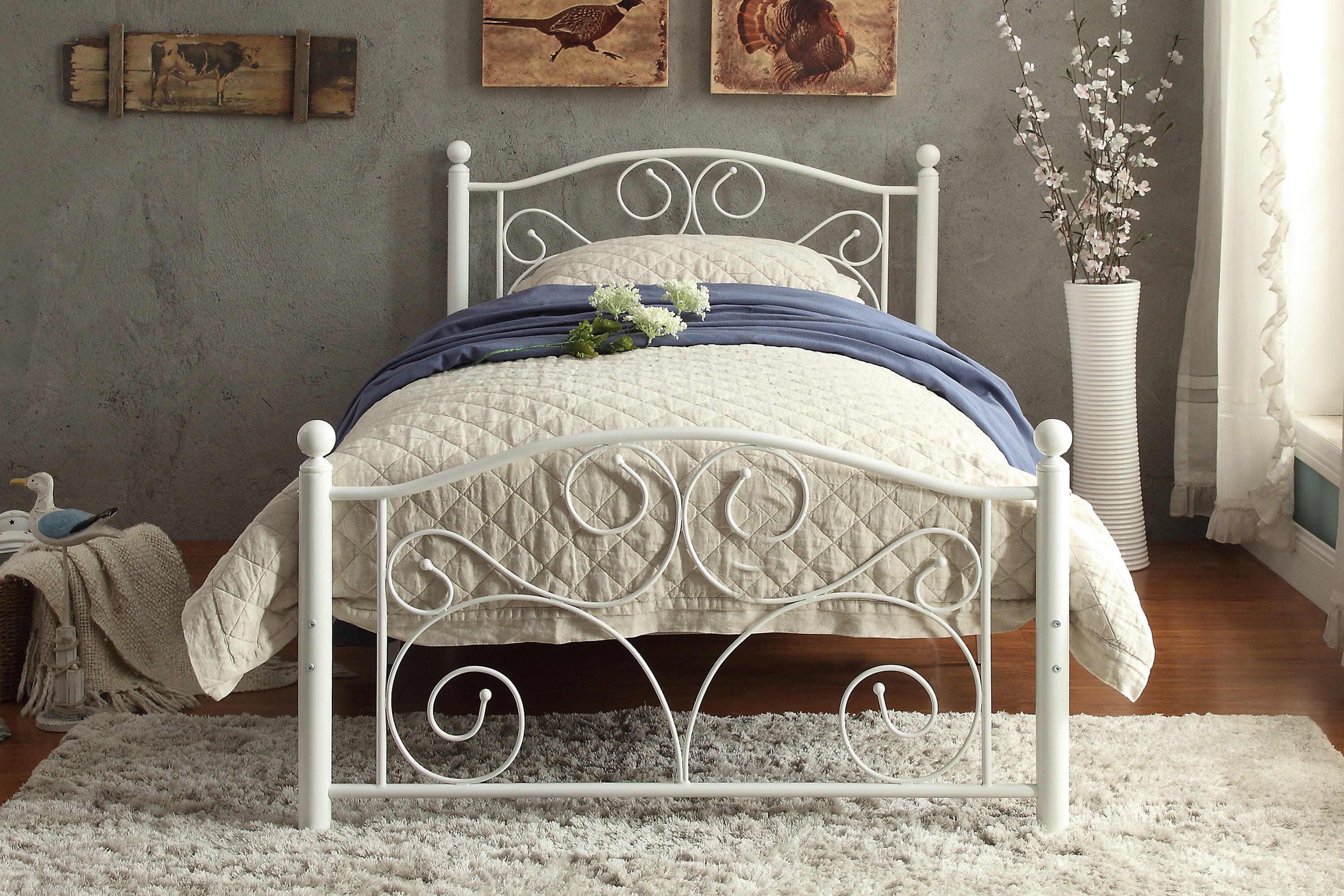 Pallina White Twin Metal Platfom Bed - 2021TW-1 - Bien Home Furniture & Electronics