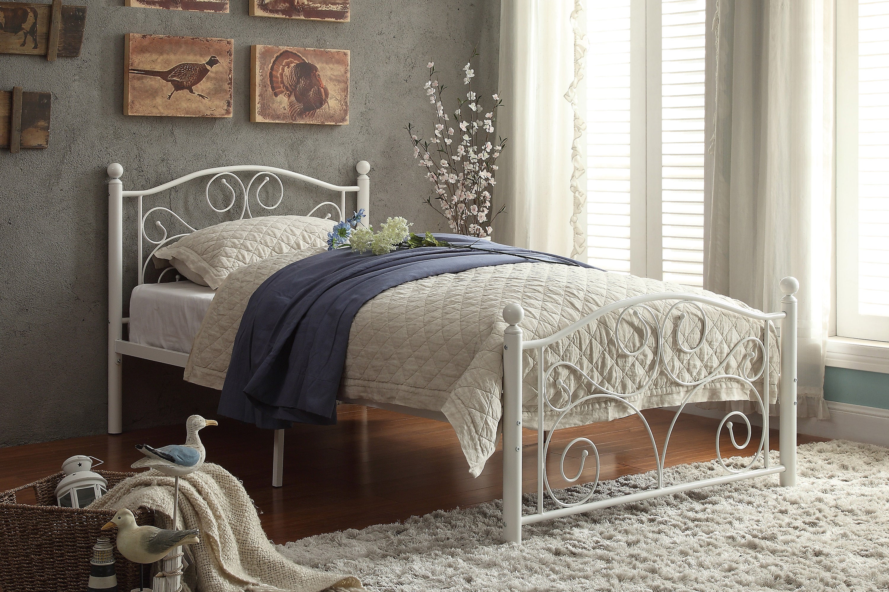 Pallina White Twin Metal Platfom Bed - 2021TW-1 - Bien Home Furniture & Electronics