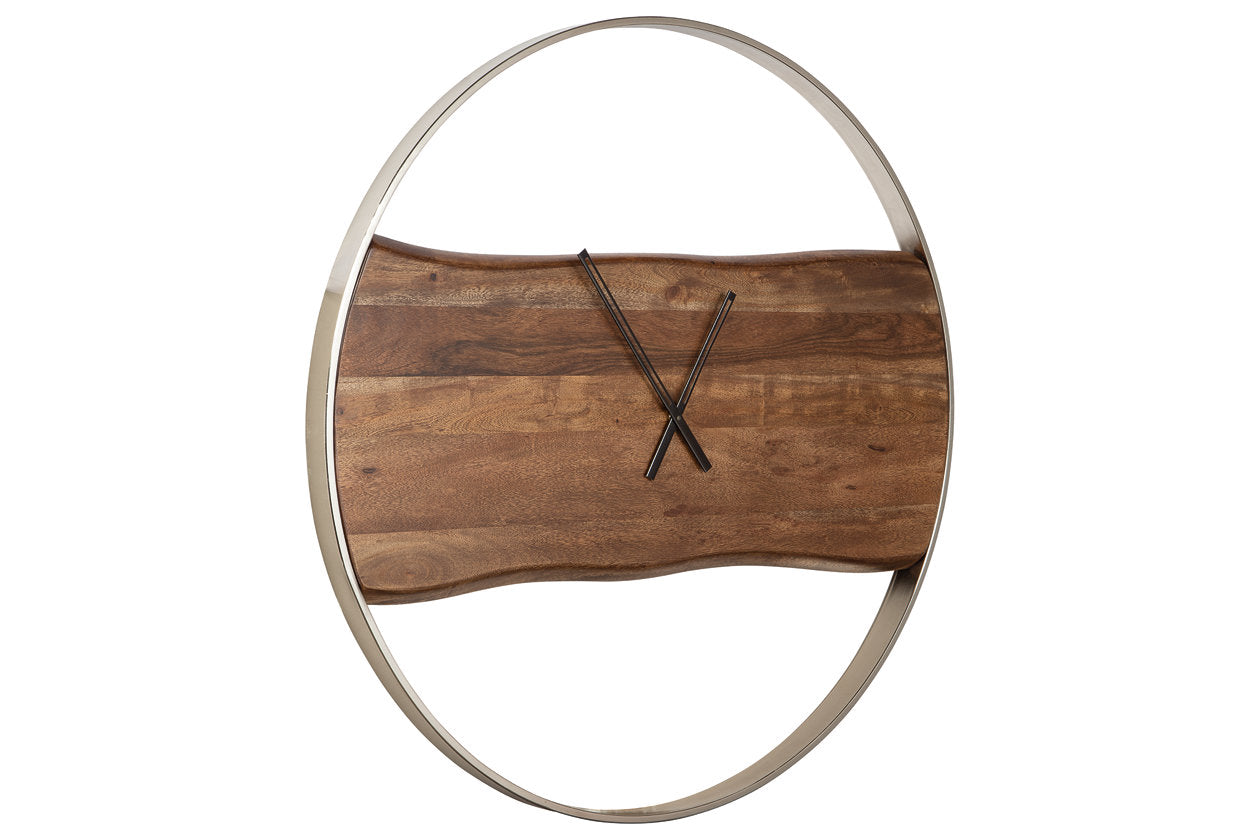 Panchali Brown/Silver Finish Wall Clock - A8010198 - Bien Home Furniture &amp; Electronics