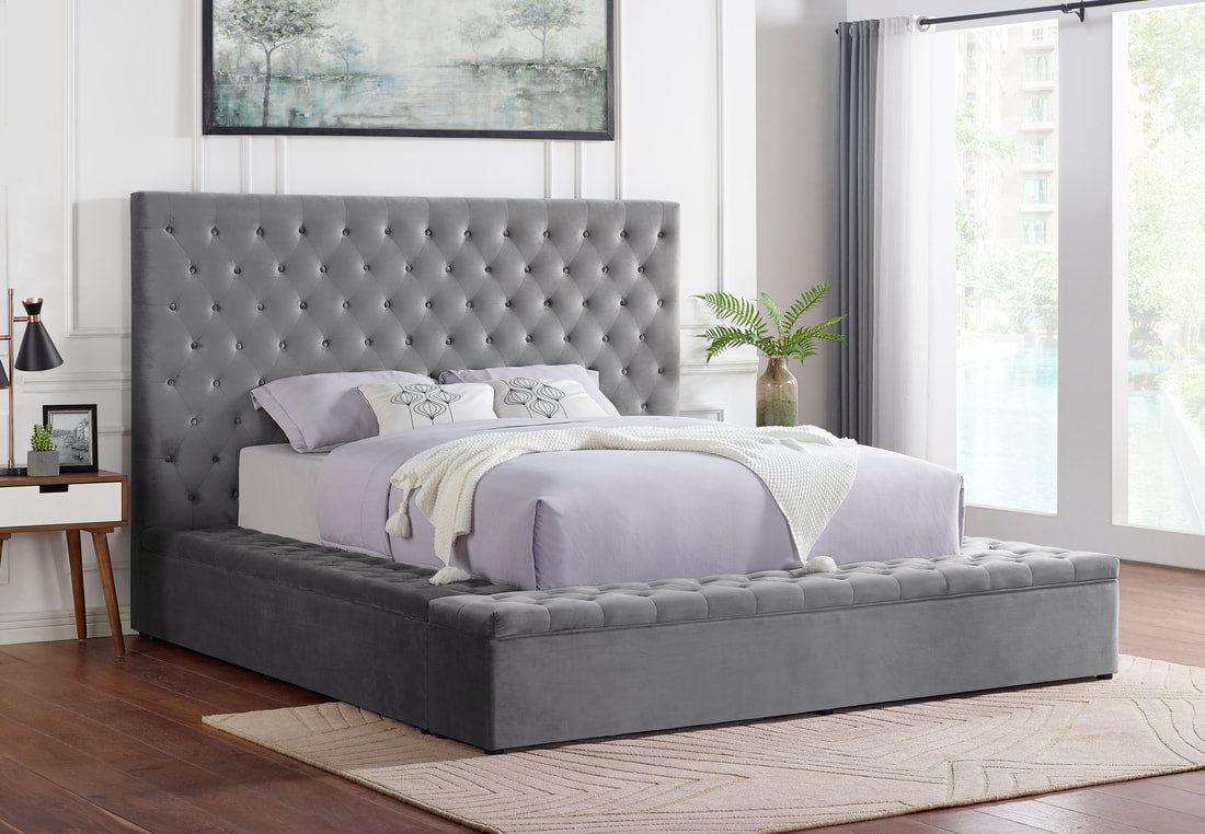 Paris Gray Velvet Queen Storage Platform Bed - BL7897 - Paris Queen - Bien Home Furniture &amp; Electronics