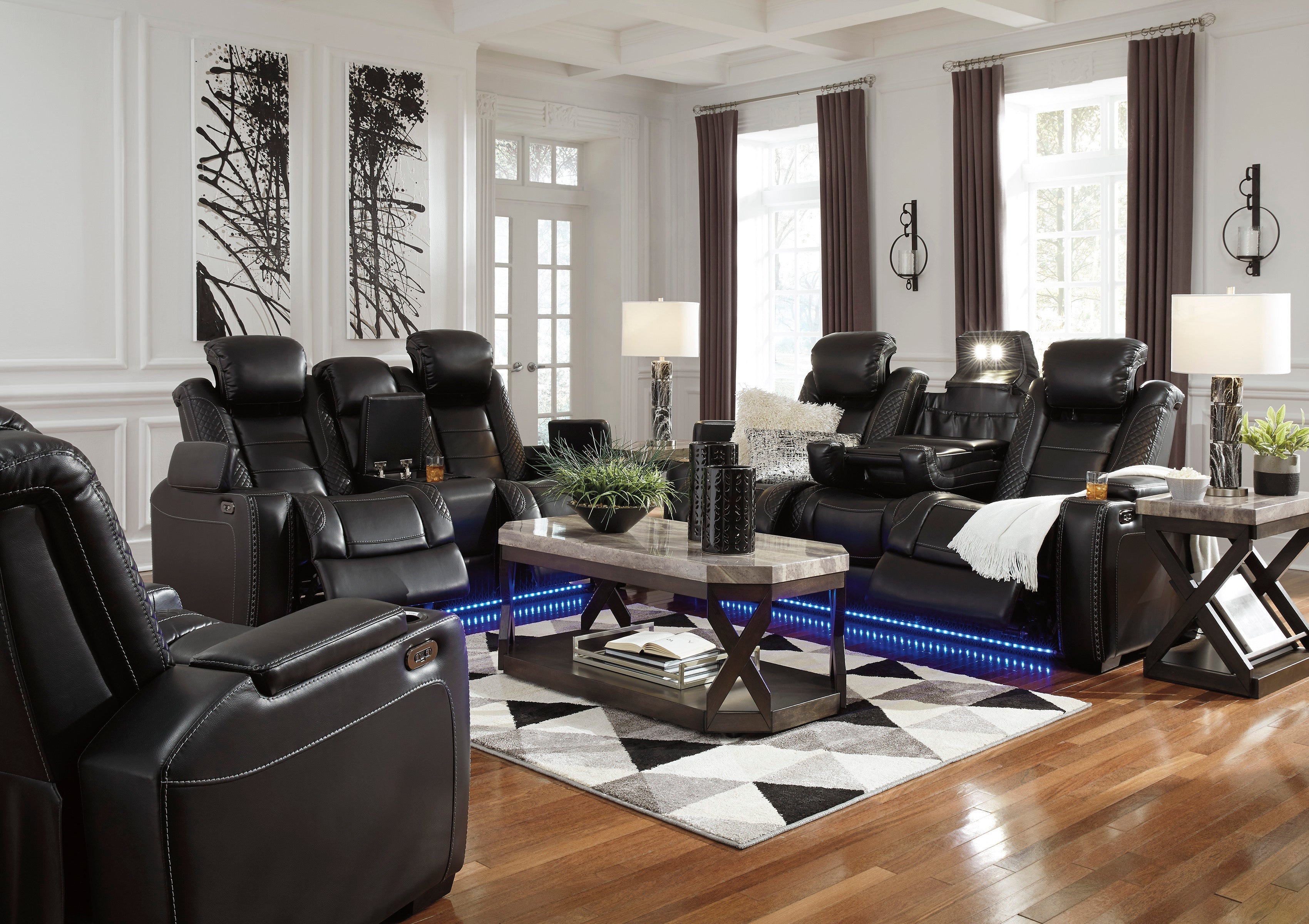 Party Time Midnight Power Reclining Living Room Set - SET | 3700315 | 3700318 | 3700313 - Bien Home Furniture & Electronics