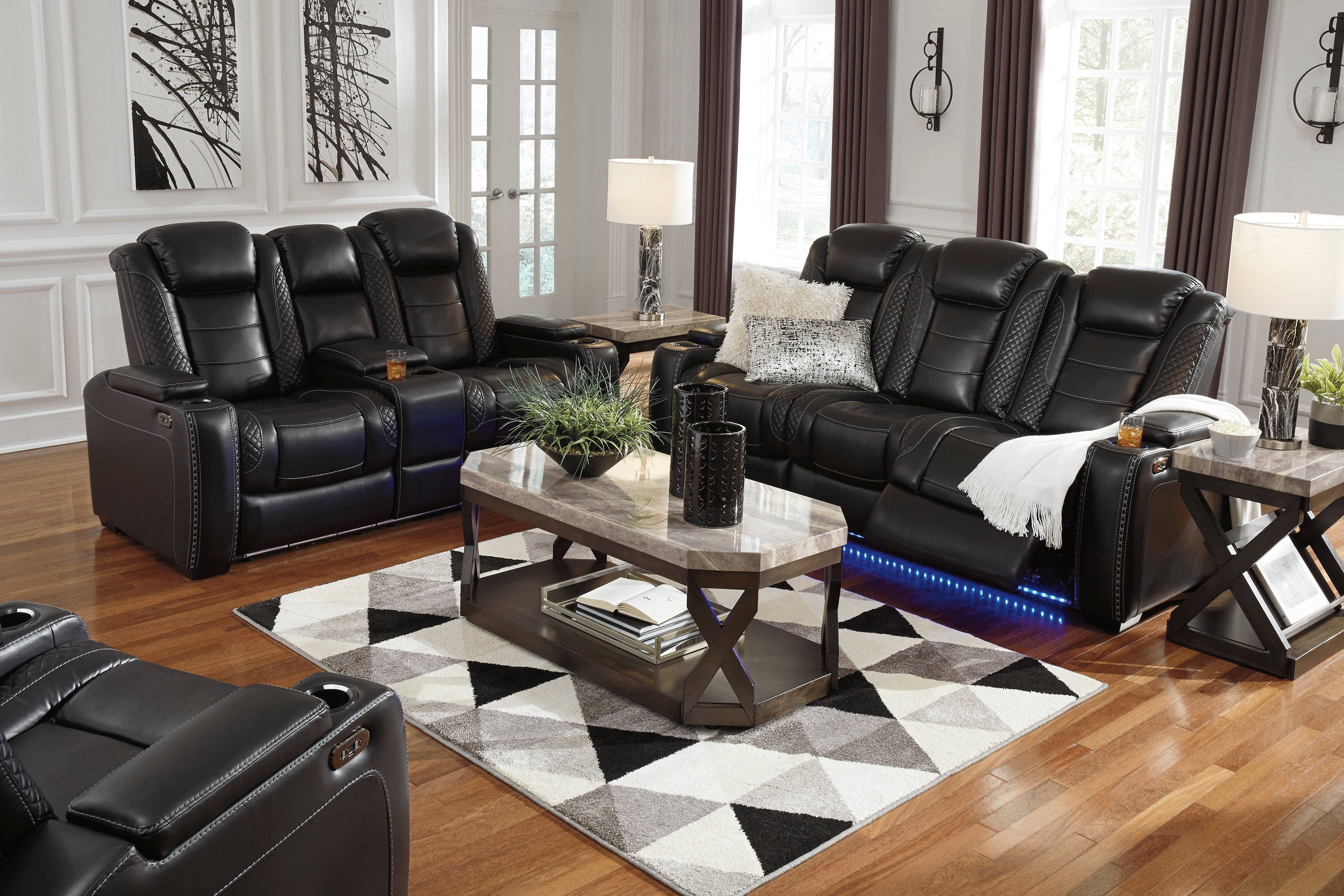 Party Time Midnight Power Reclining Living Room Set - SET | 3700315 | 3700318 | 3700313 - Bien Home Furniture & Electronics