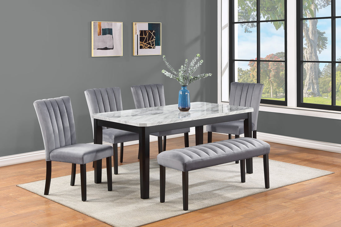 Pascal Gray/White Marble-Top Dining Set - SET | 2224T-3864 | 2224S(2) - Bien Home Furniture &amp; Electronics