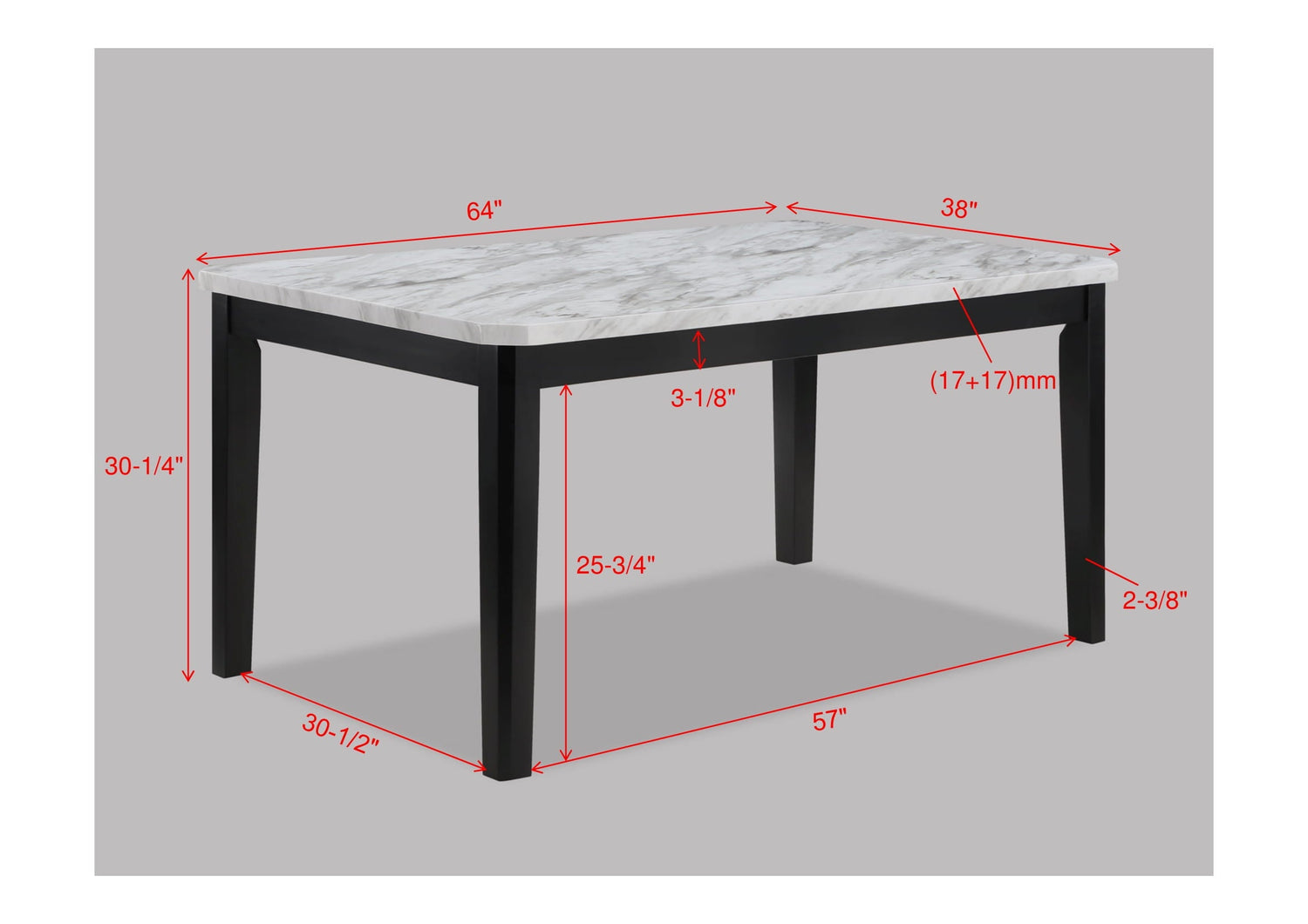 Pascal Gray/White Marble-Top Dining Set - SET | 2224T-3864 | 2224S(2) - Bien Home Furniture & Electronics