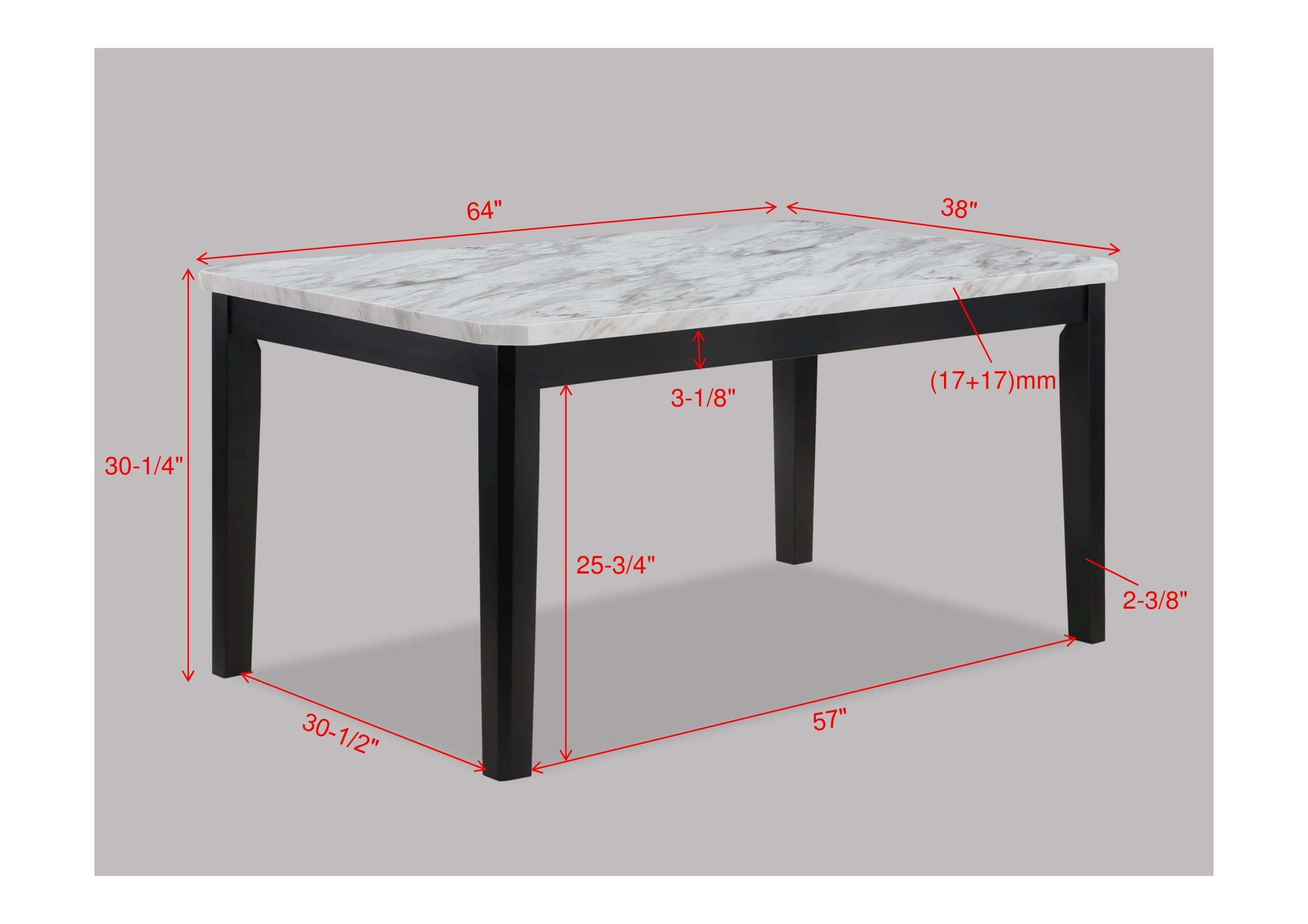 Pascal Gray/White Marble-Top Dining Set - SET | 2224T-3864 | 2224S(2) - Bien Home Furniture & Electronics